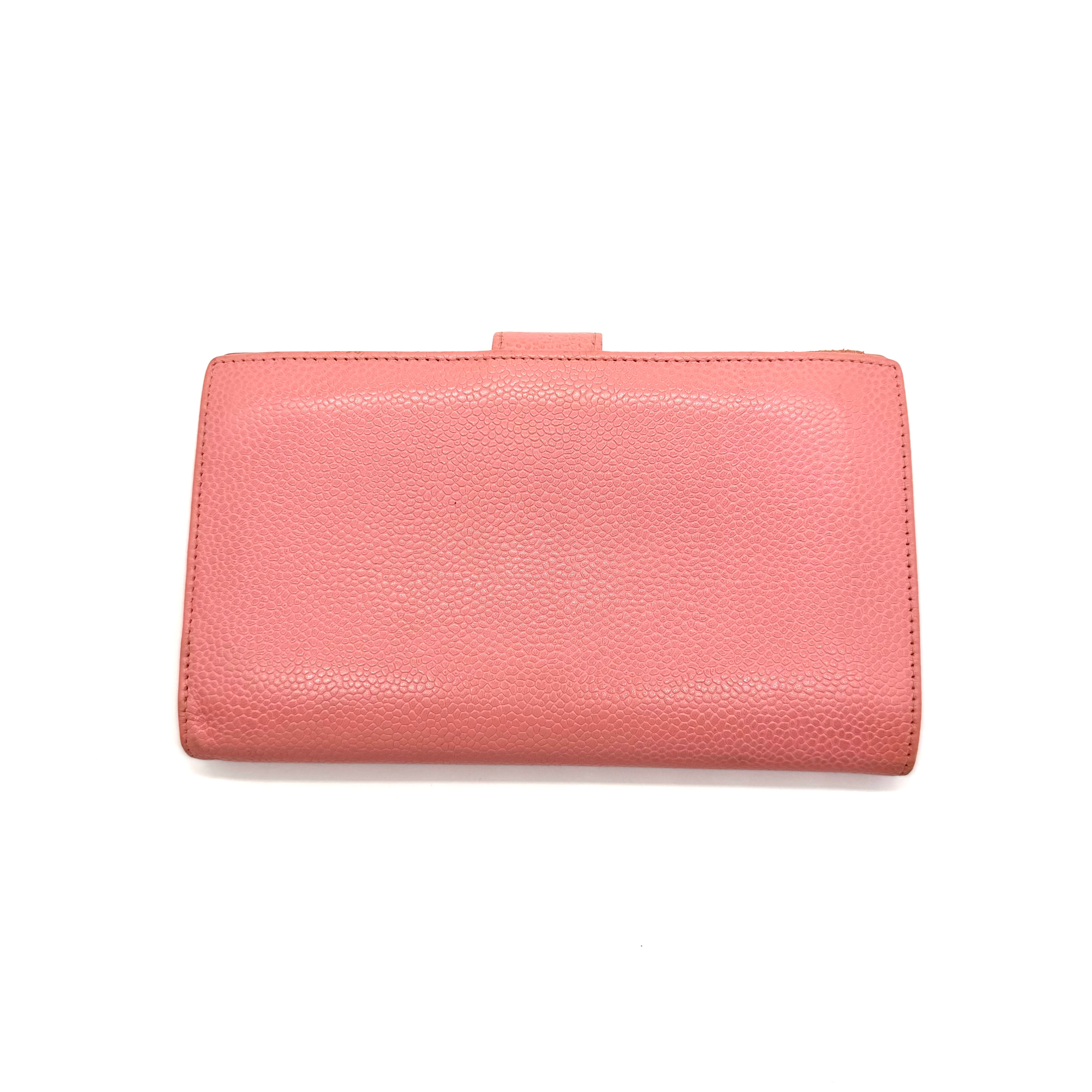 Chanel | CC Caviar Leather Long Wallet | Pink Caviar Leather | Gold-Tone Hardware