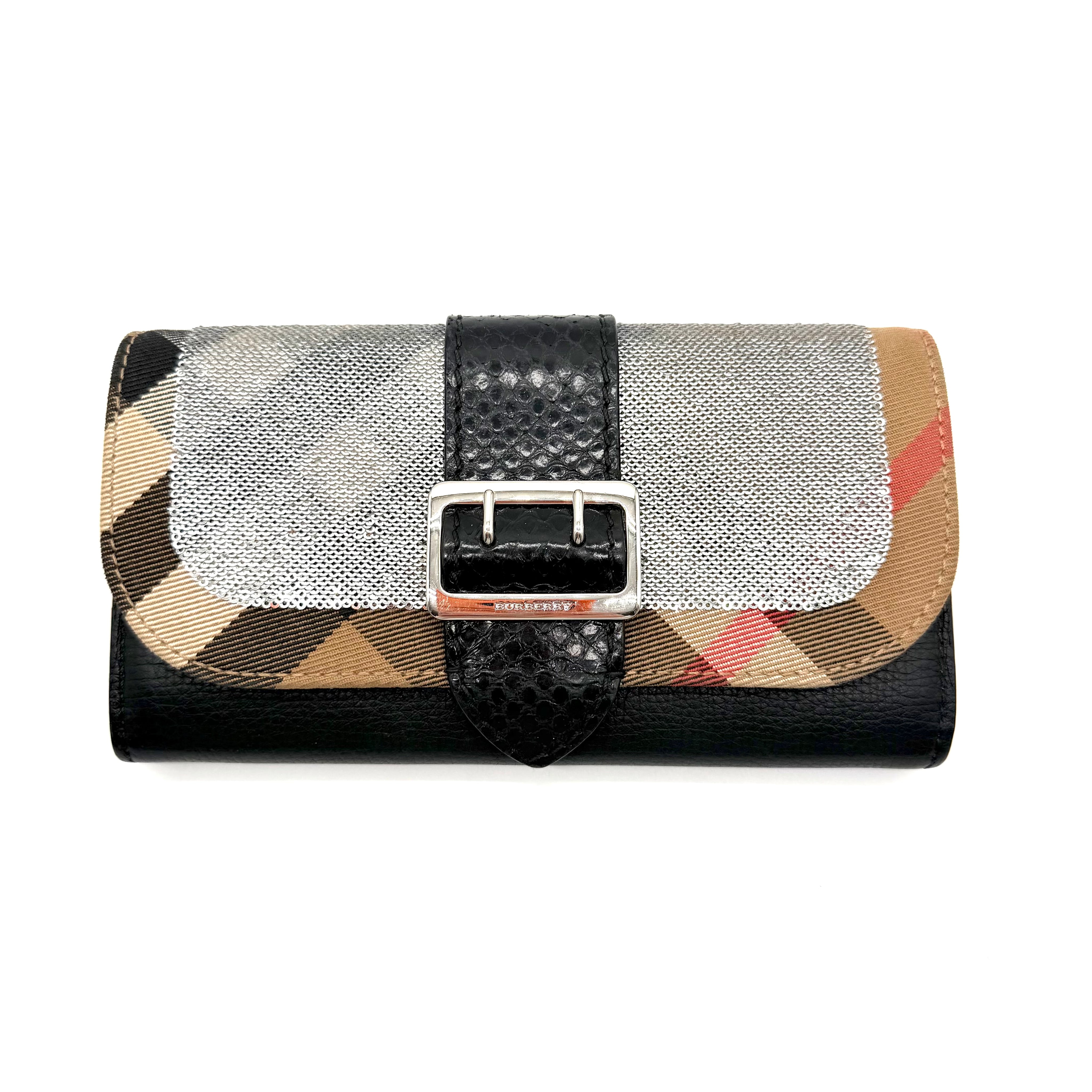 Burberry | Haymarket Check Continental Wallet | Black Leather and Classic Check Canvas | Silver-Tone Hardware