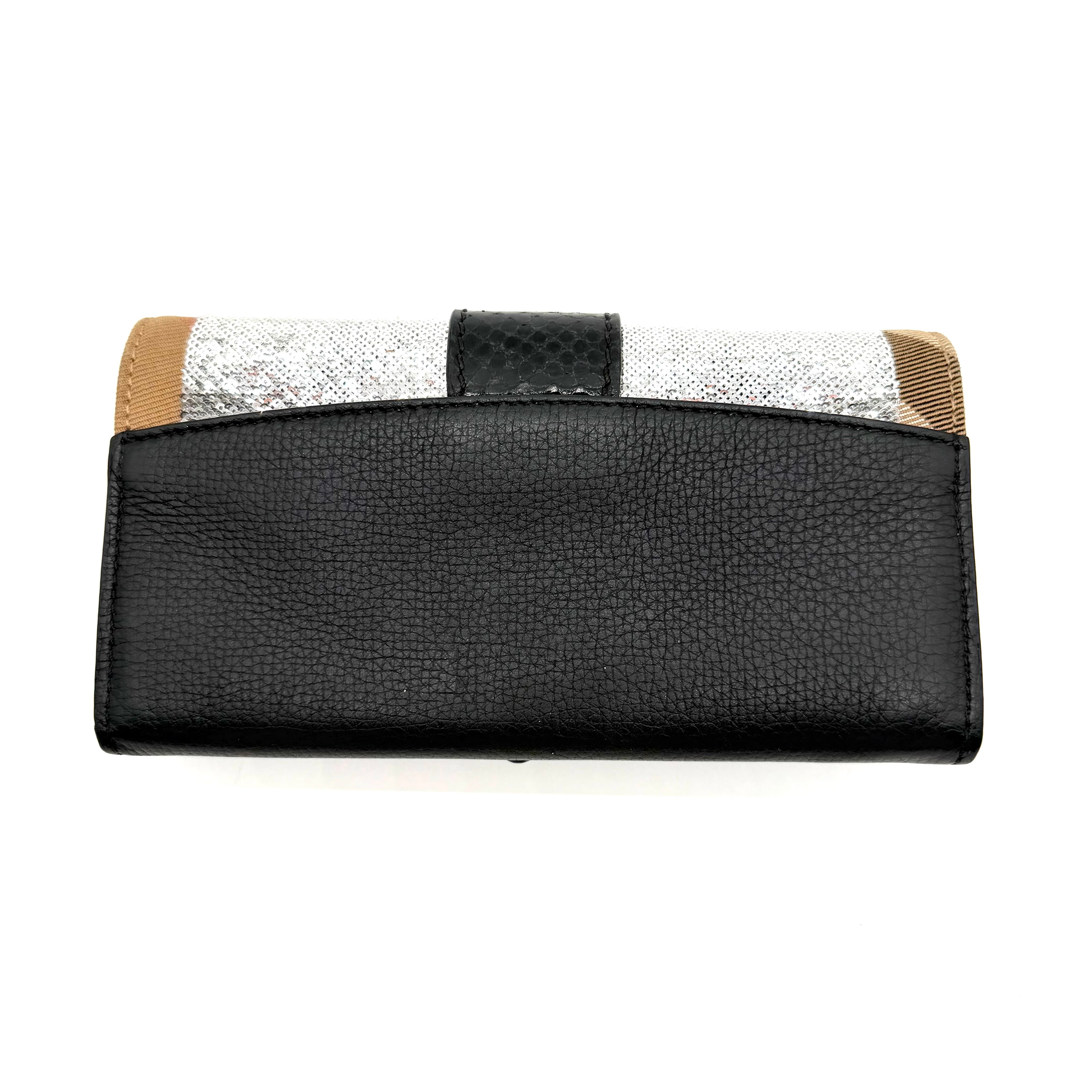 Burberry | Haymarket Check Continental Wallet | Black Leather and Classic Check Canvas | Silver-Tone Hardware