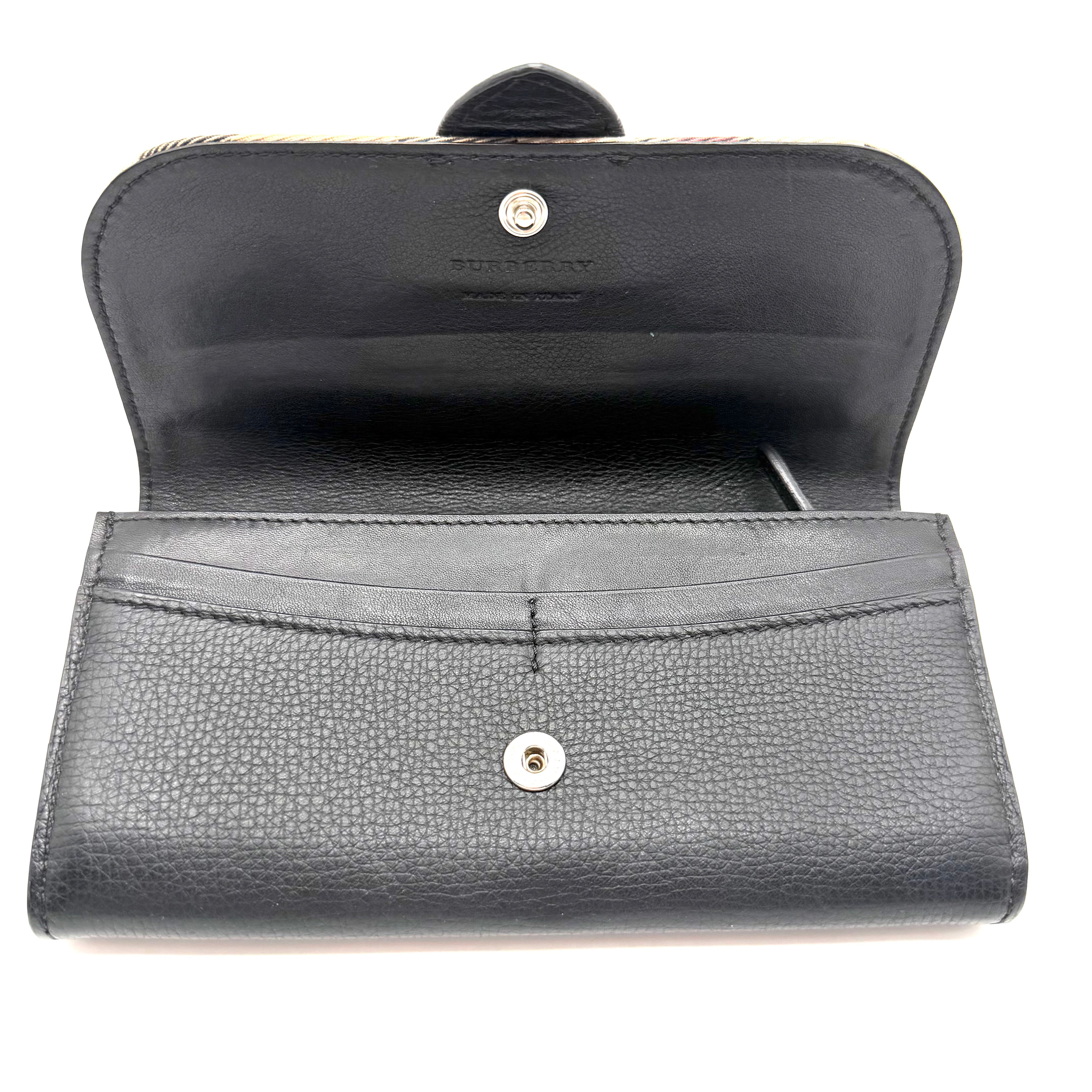 Burberry | Haymarket Check Continental Wallet | Black Leather and Classic Check Canvas | Silver-Tone Hardware
