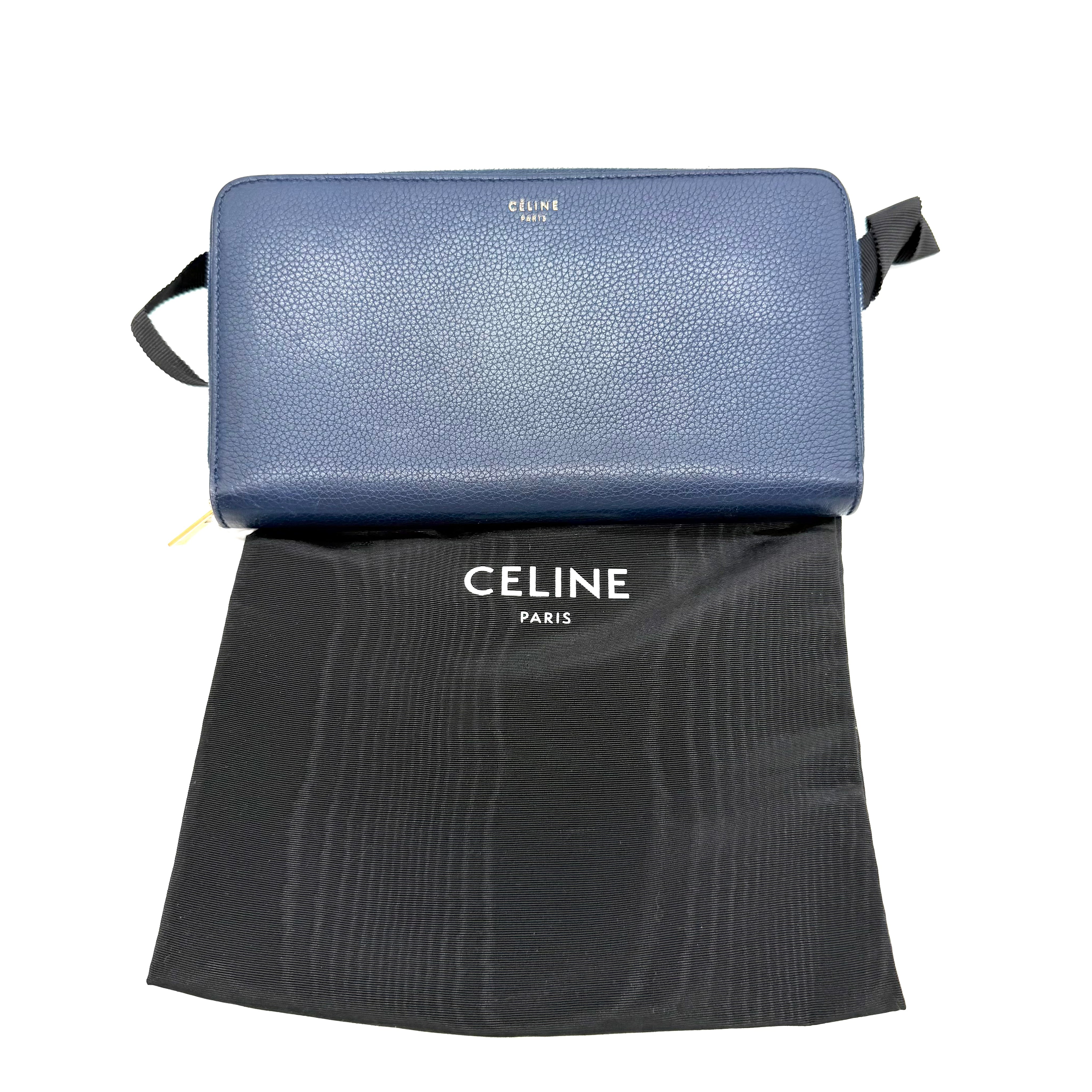Celine | Long Zipped Wallet | Blue Leather | Gold-Tone Hardware