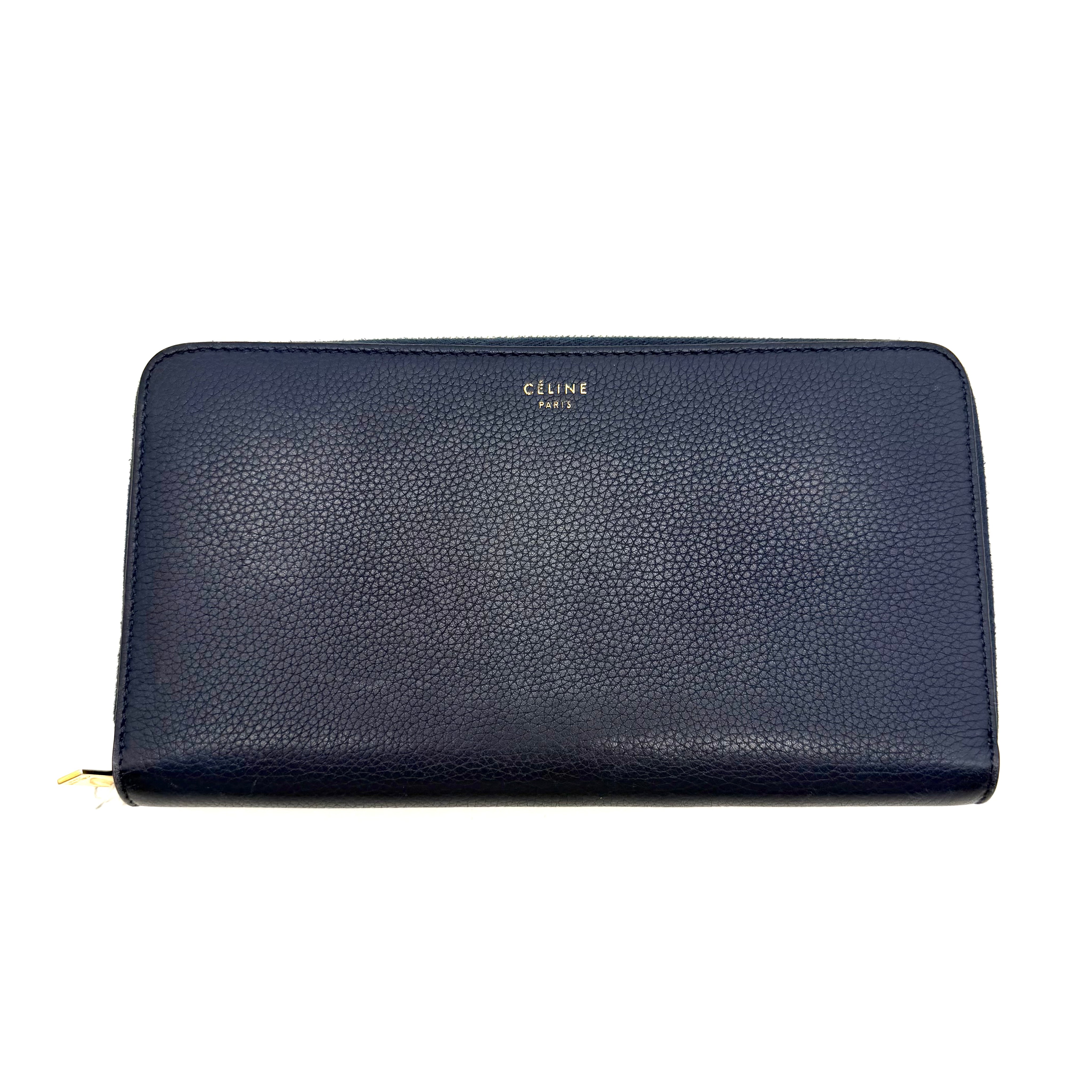 Celine | Long Zipped Wallet | Blue Leather | Gold-Tone Hardware