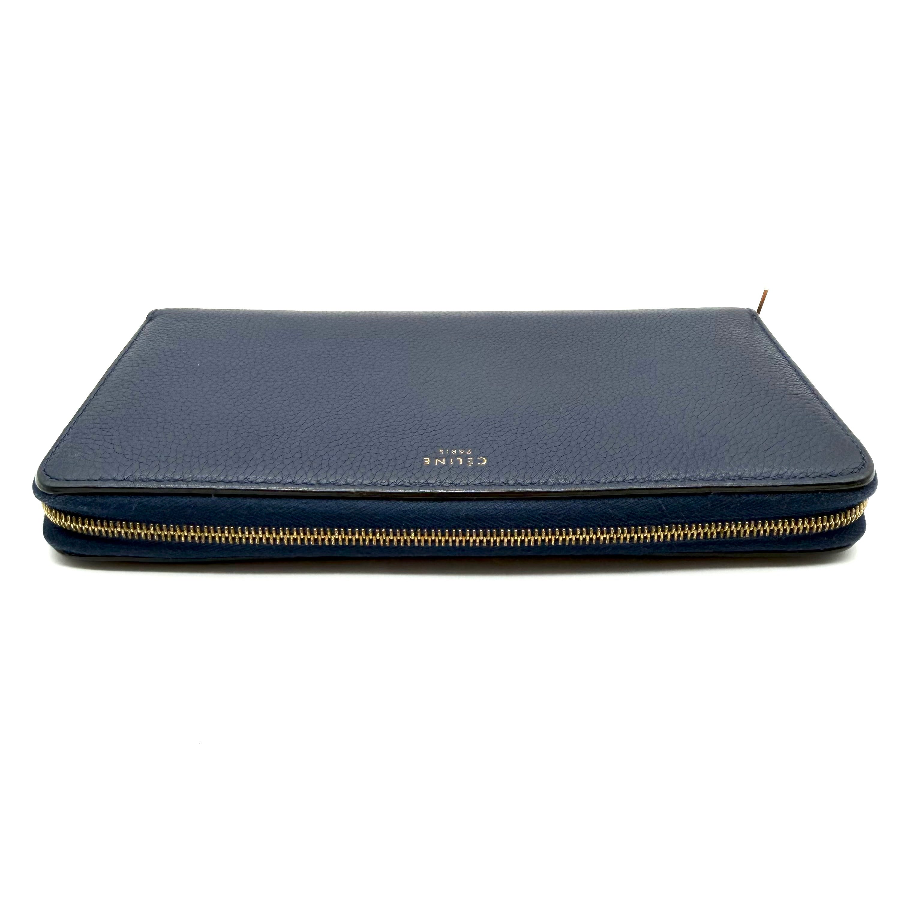 Celine | Long Zipped Wallet | Blue Leather | Gold-Tone Hardware