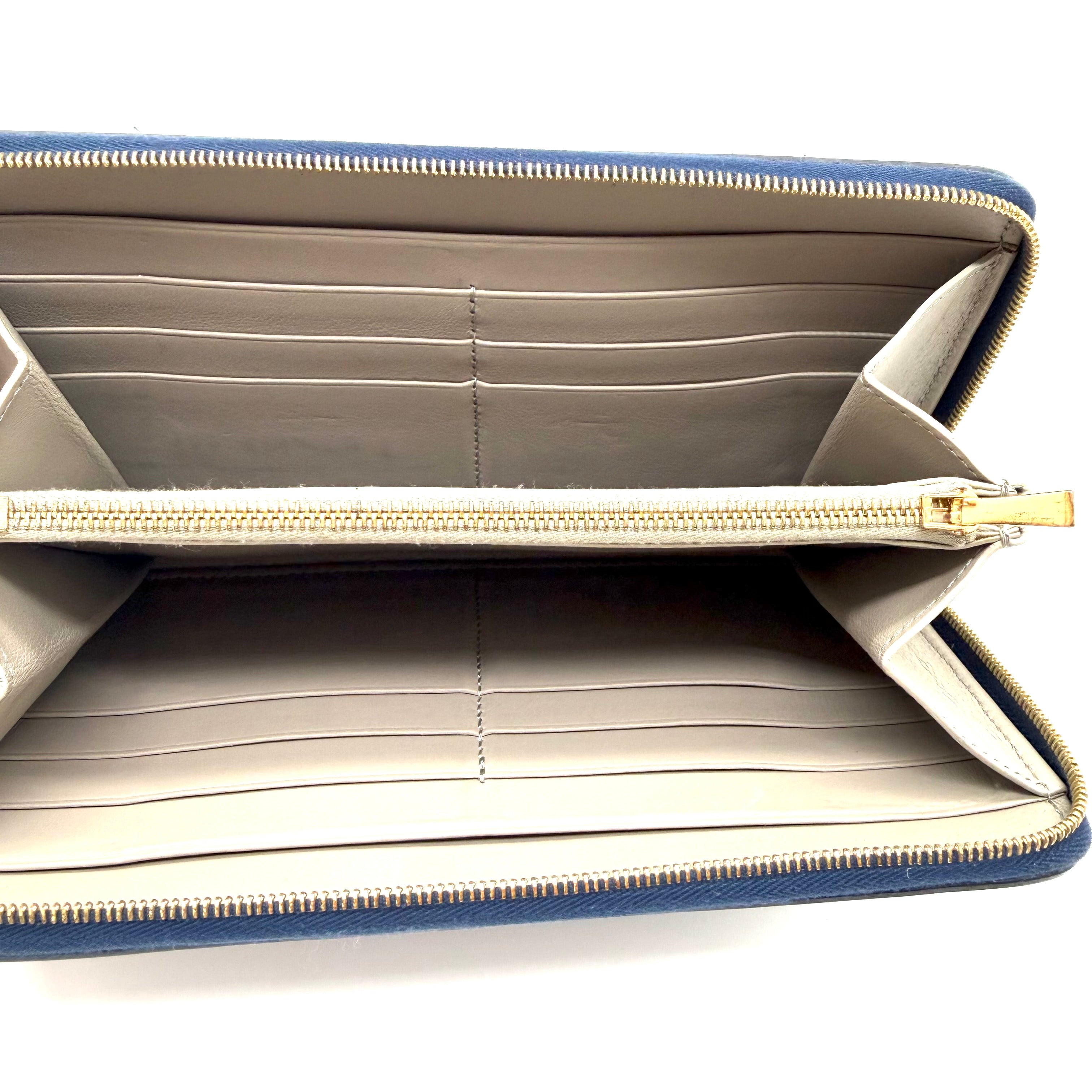 Celine | Long Zipped Wallet | Blue Leather | Gold-Tone Hardware