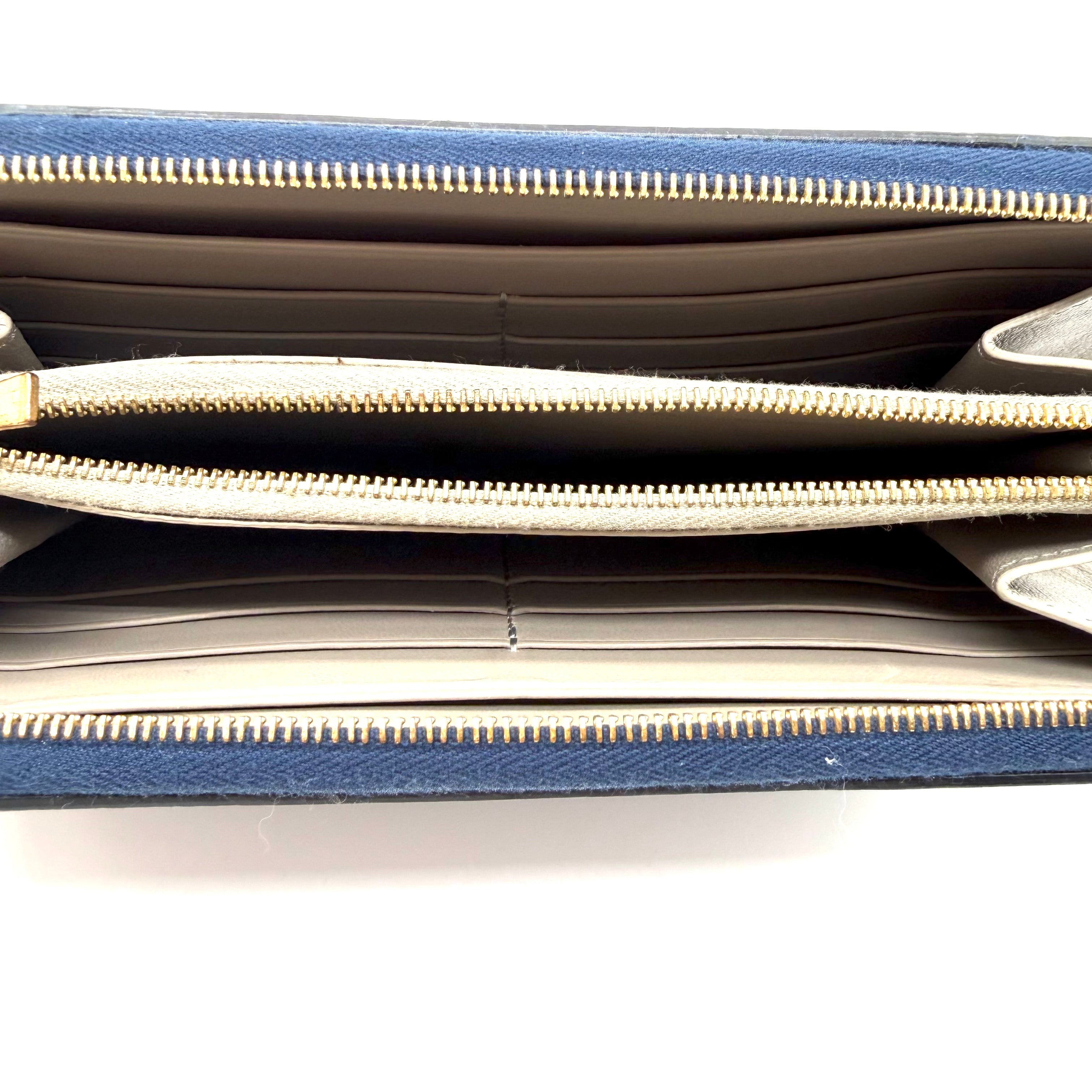 Celine | Long Zipped Wallet | Blue Leather | Gold-Tone Hardware