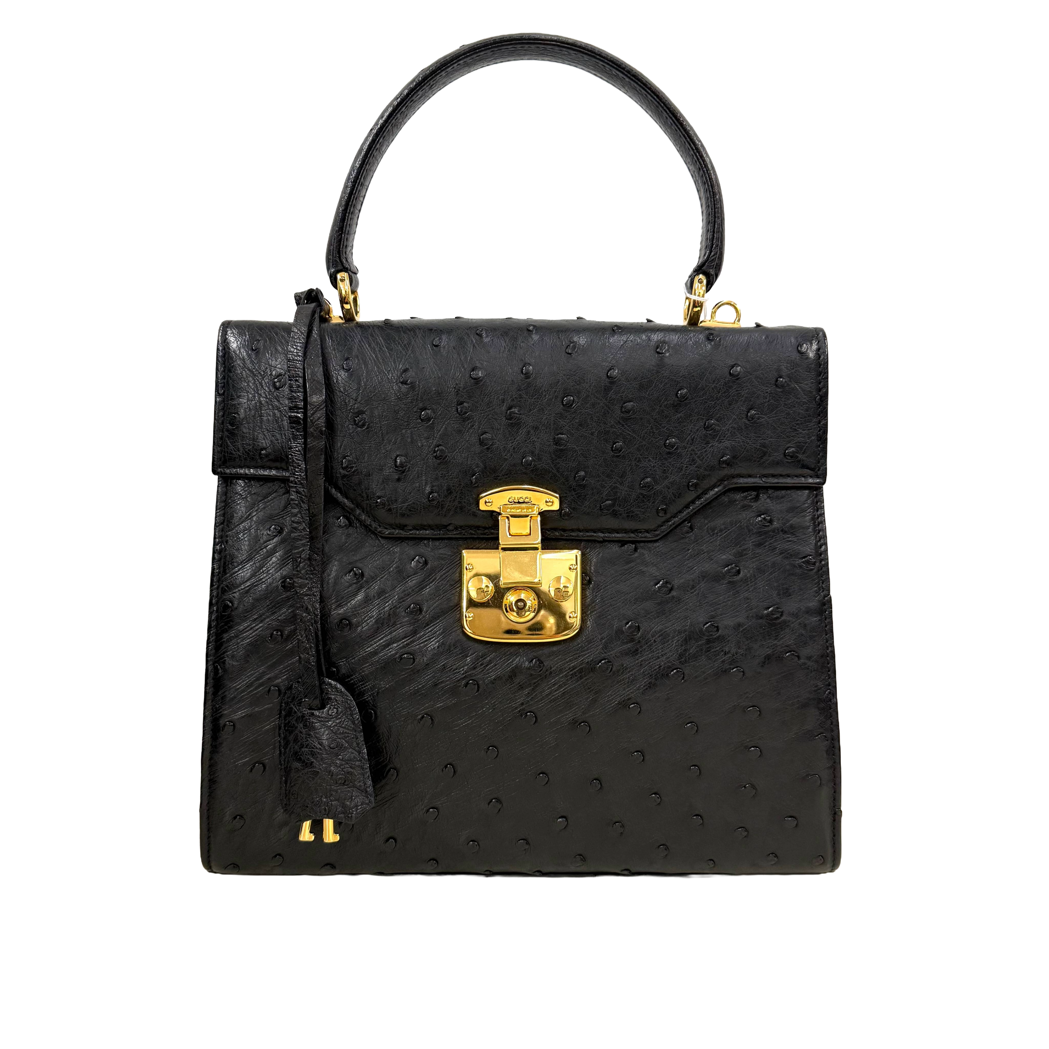 Gucci | Black Ostrich Leather Top Handle Bag (Pristine Condition)