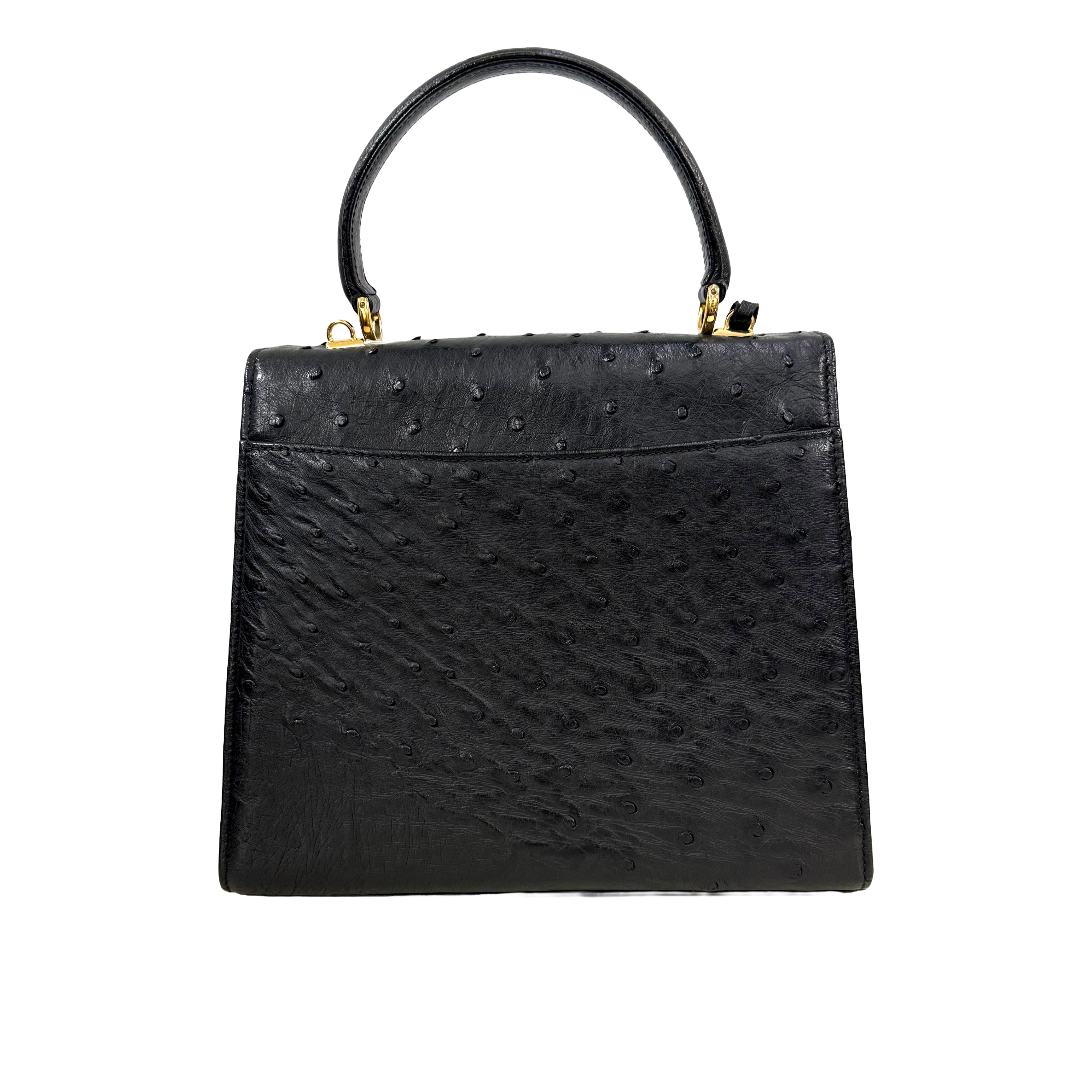Gucci | Black Ostrich Leather Top Handle Bag (Pristine Condition)