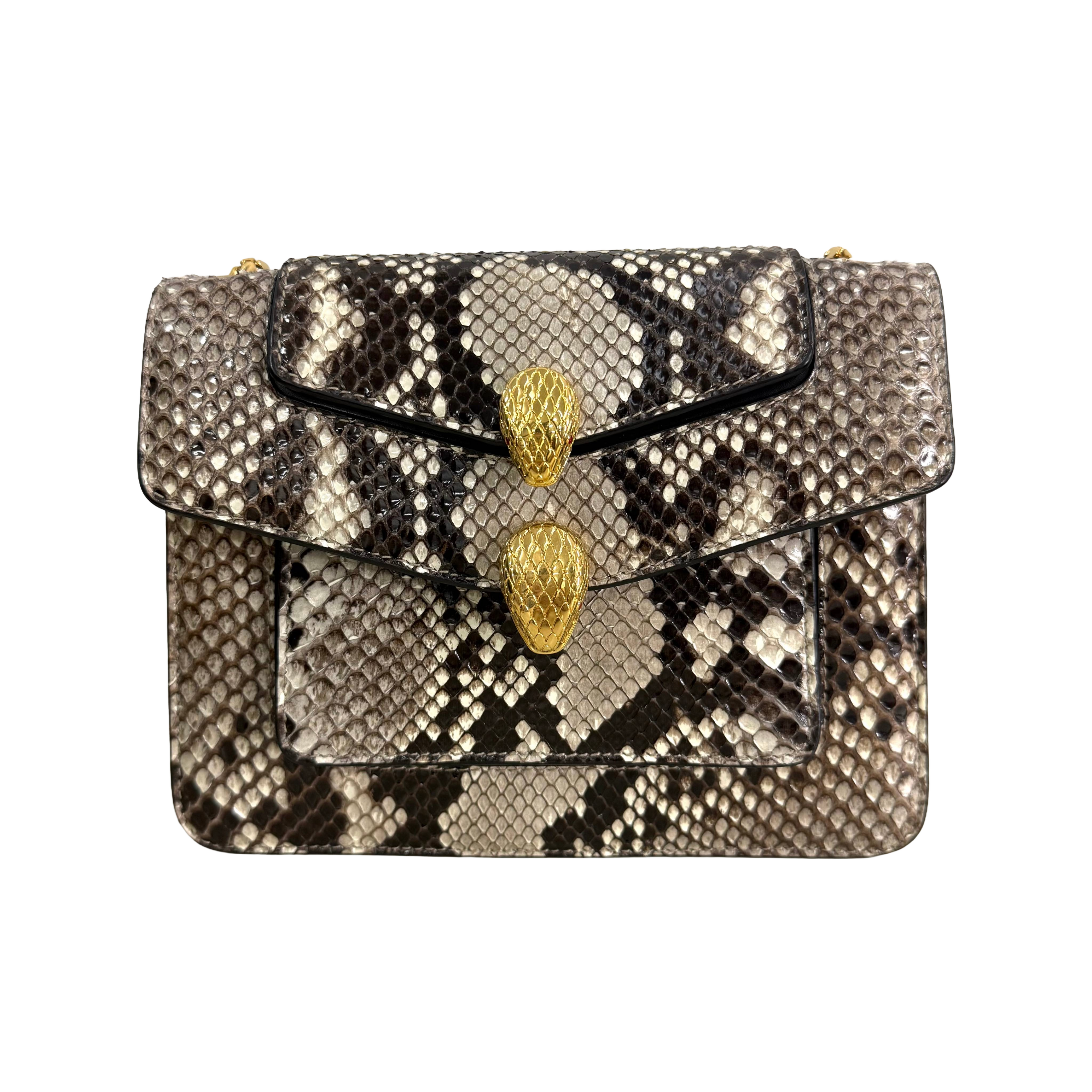Bvlgari | Python Leather Chain Shoulder Bag – Gold & Natural Tones (Pristine Condition)