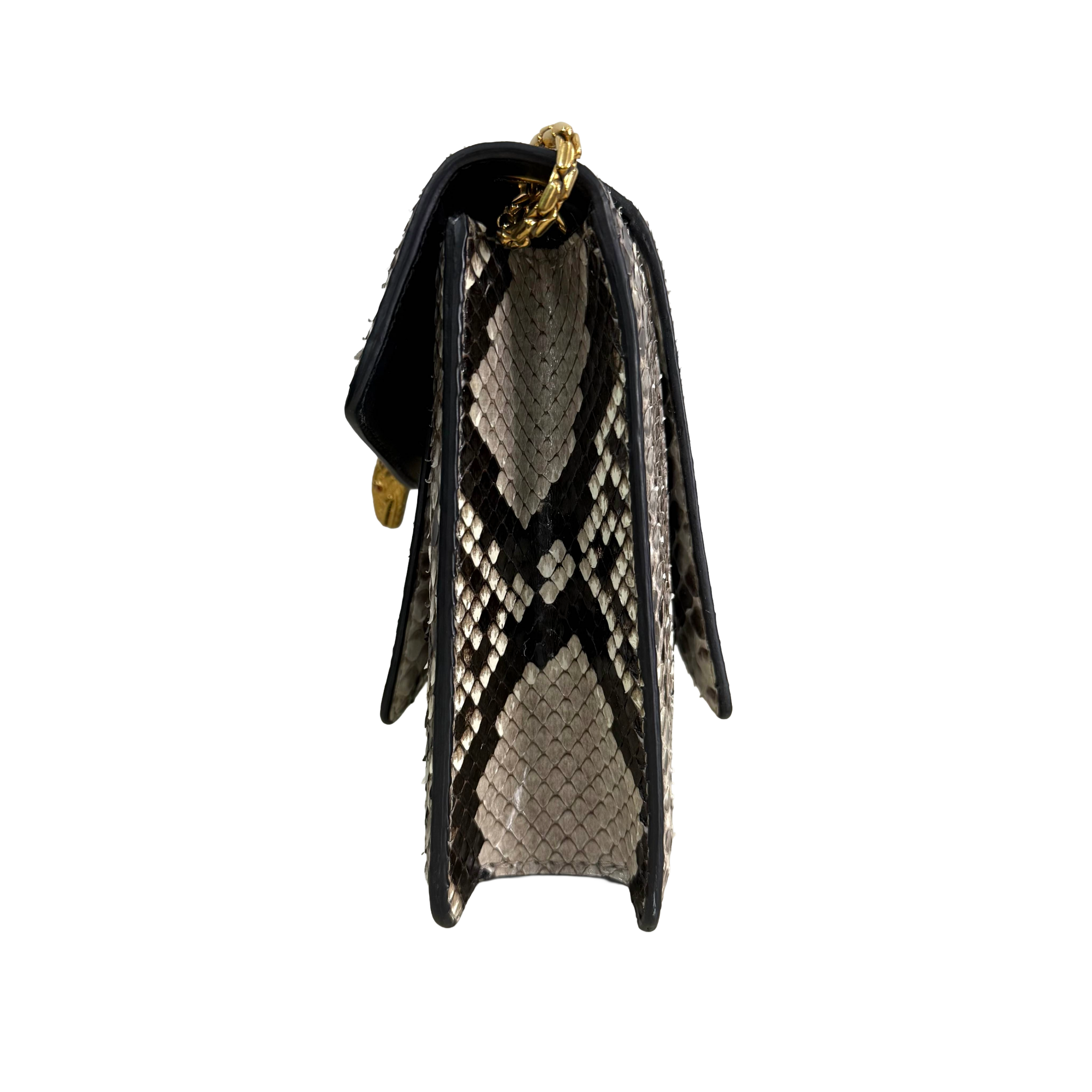 Bvlgari | Python Leather Chain Shoulder Bag – Gold & Natural Tones (Pristine Condition)