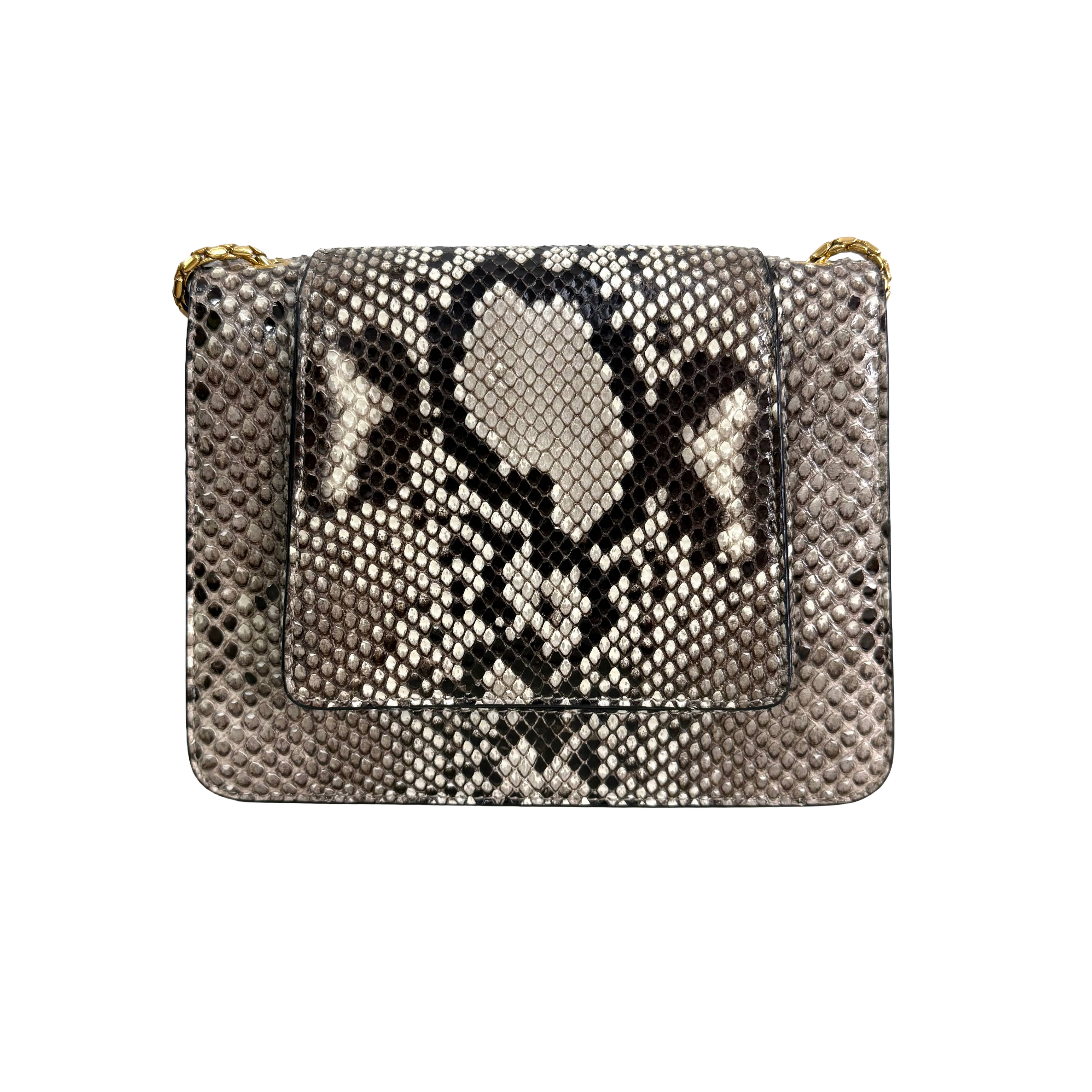 Bvlgari | Python Leather Chain Shoulder Bag – Gold & Natural Tones (Pristine Condition)