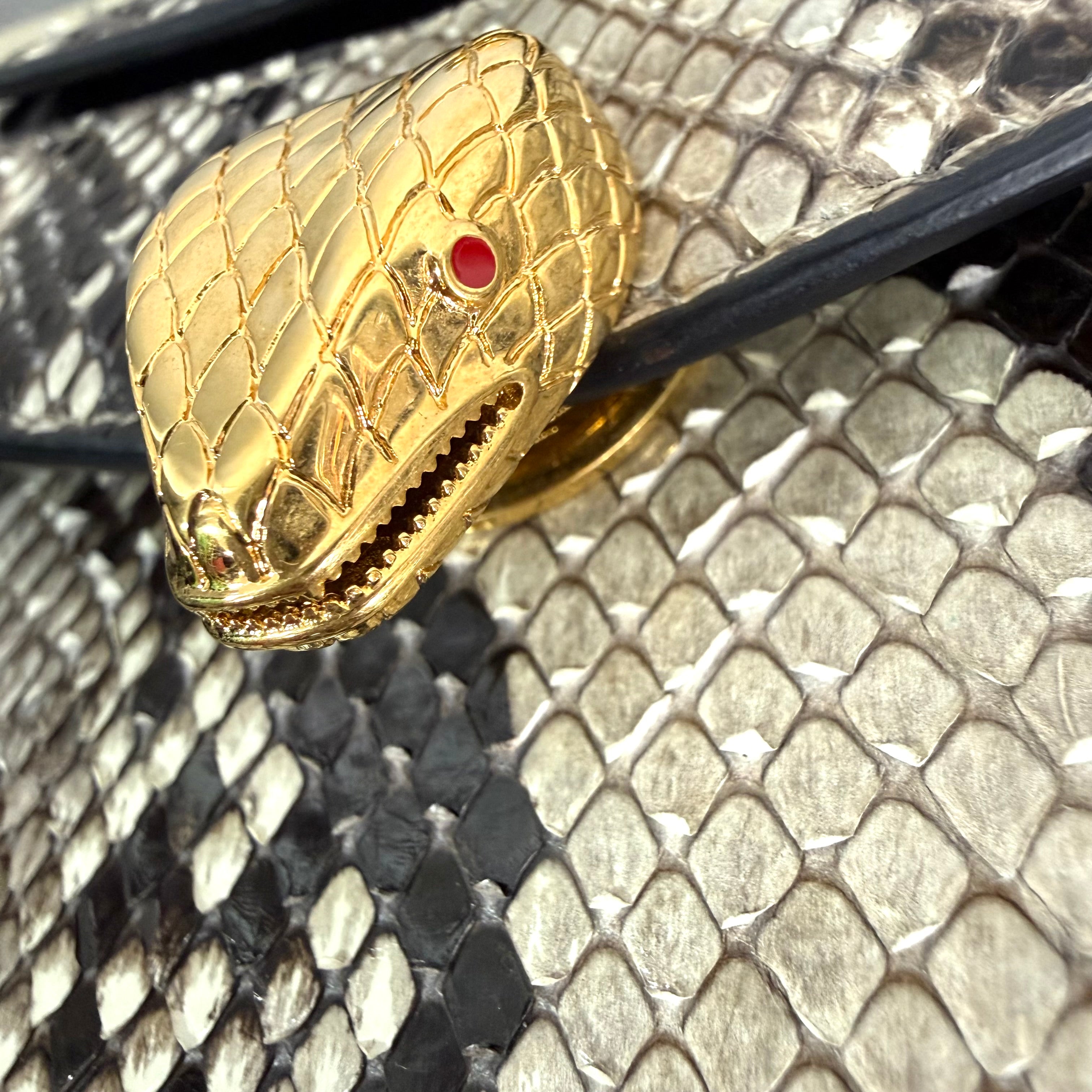 Bvlgari | Python Leather Chain Shoulder Bag – Gold & Natural Tones (Pristine Condition)