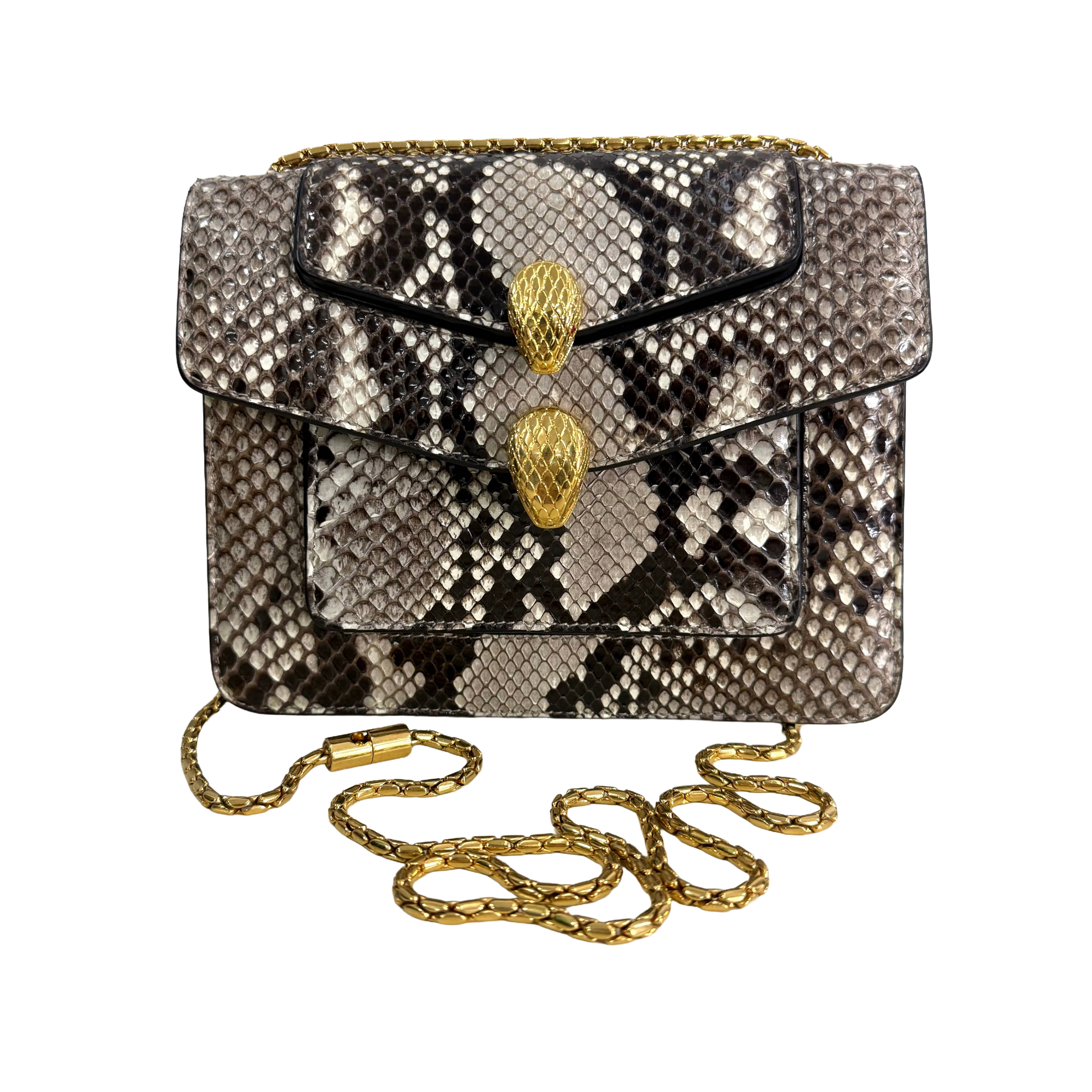 Bvlgari | Python Leather Chain Shoulder Bag – Gold & Natural Tones (Pristine Condition)