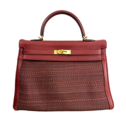 Hermès | Structured Top-Handle Bag – Red Leather & Woven Detail