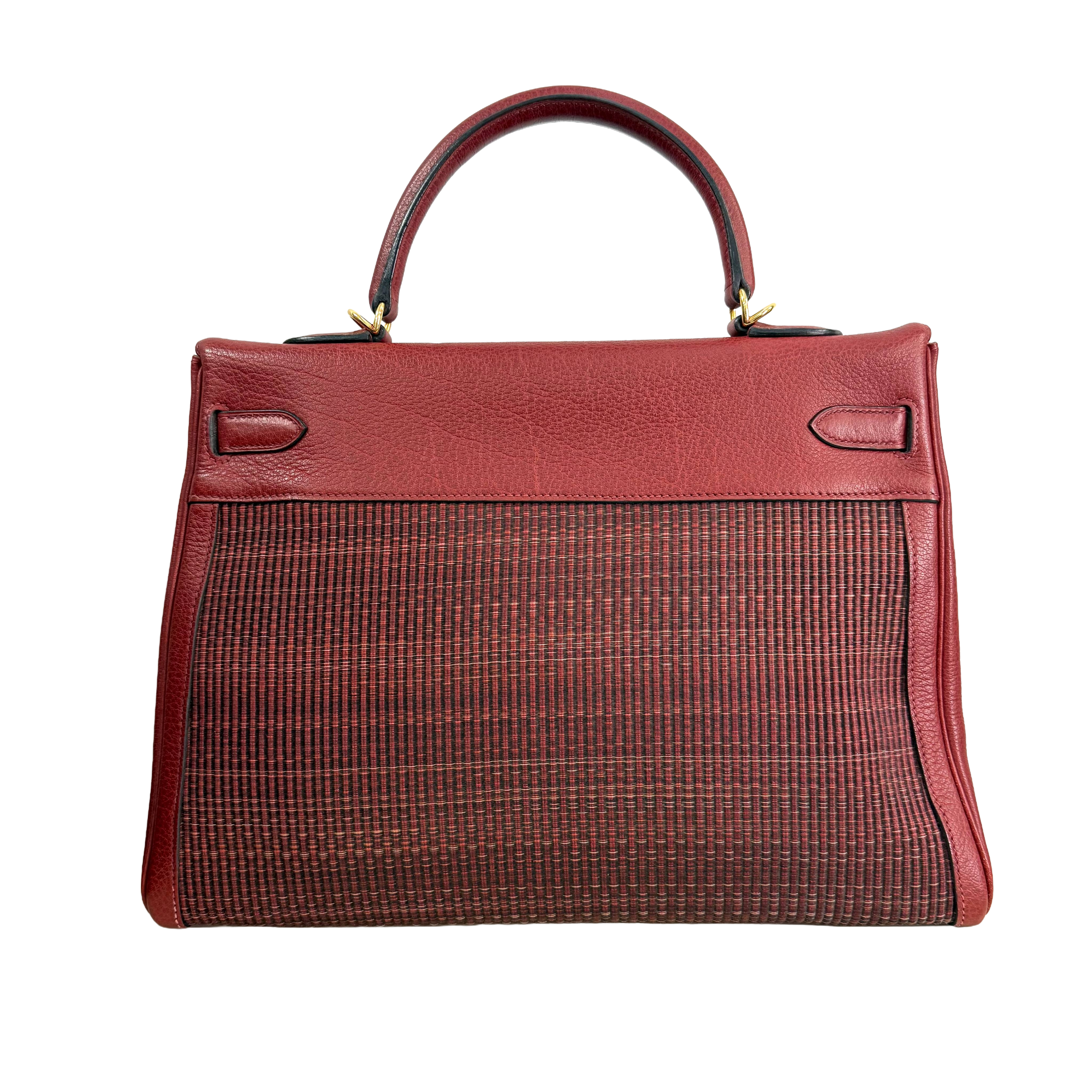 Hermès | Structured Top-Handle Bag – Red Leather & Woven Detail