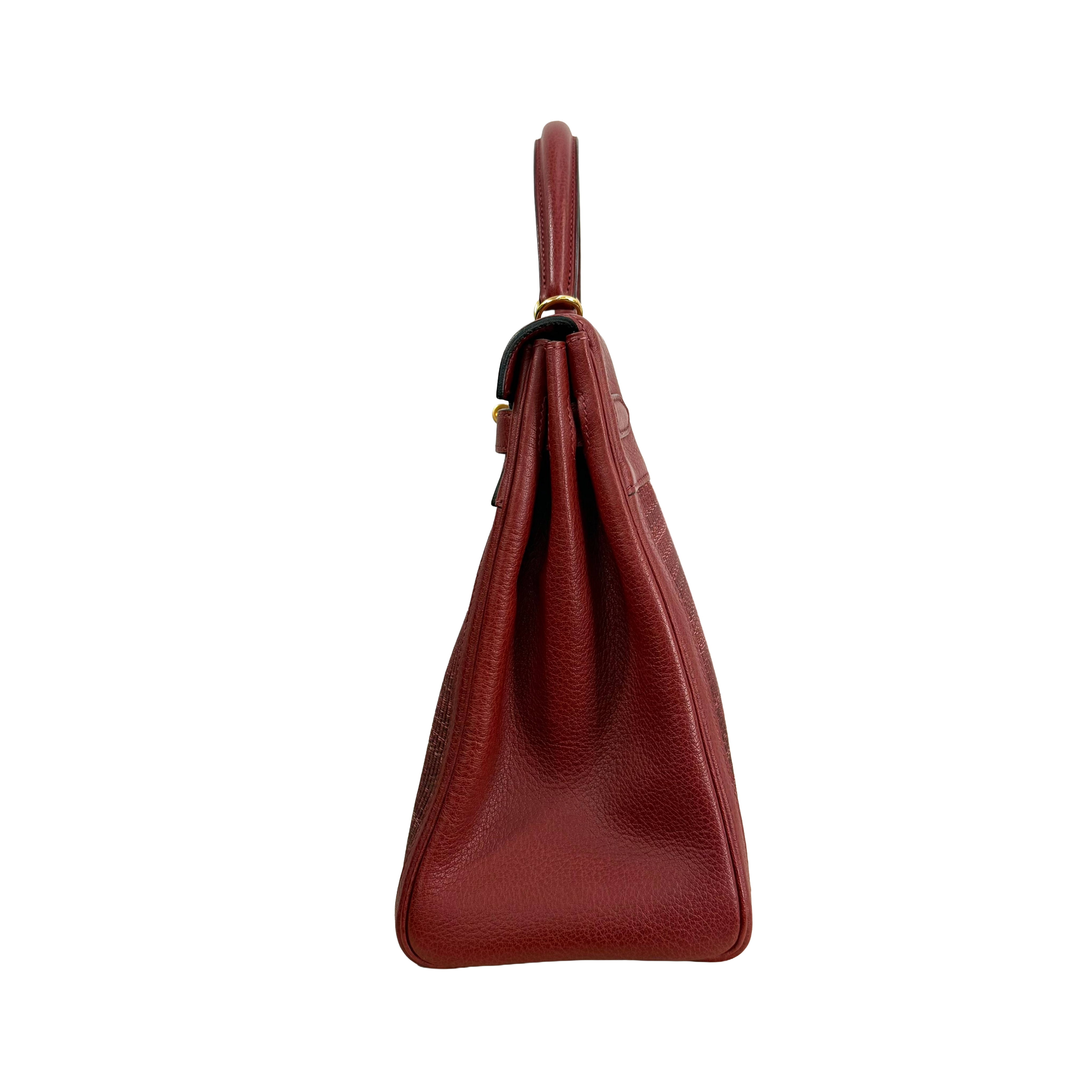 Hermès | Structured Top-Handle Bag – Red Leather & Woven Detail