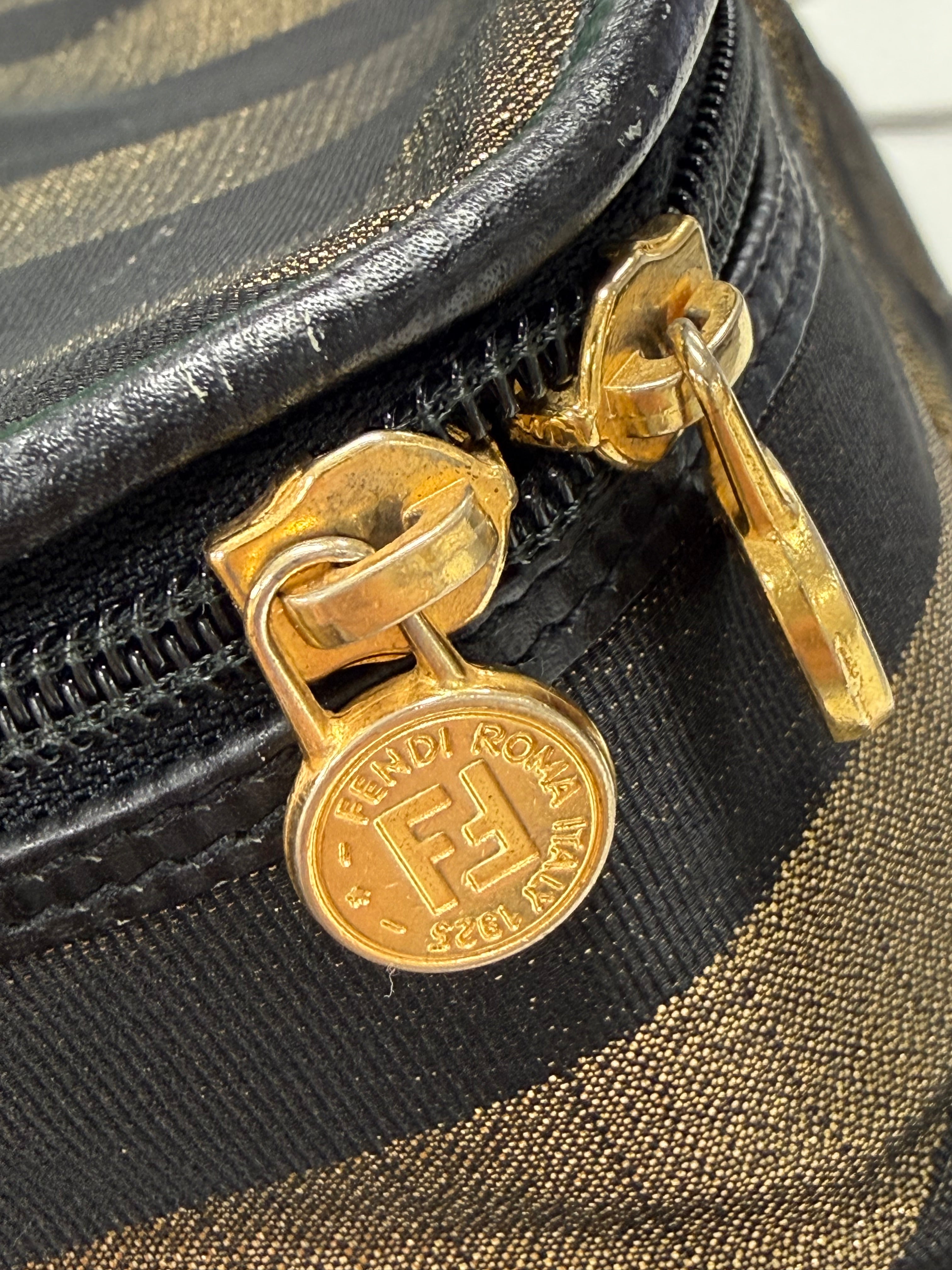 Fendi | Pequin Stripe Cosmetic Bag Set – Brown & Black (Pristine Condition)