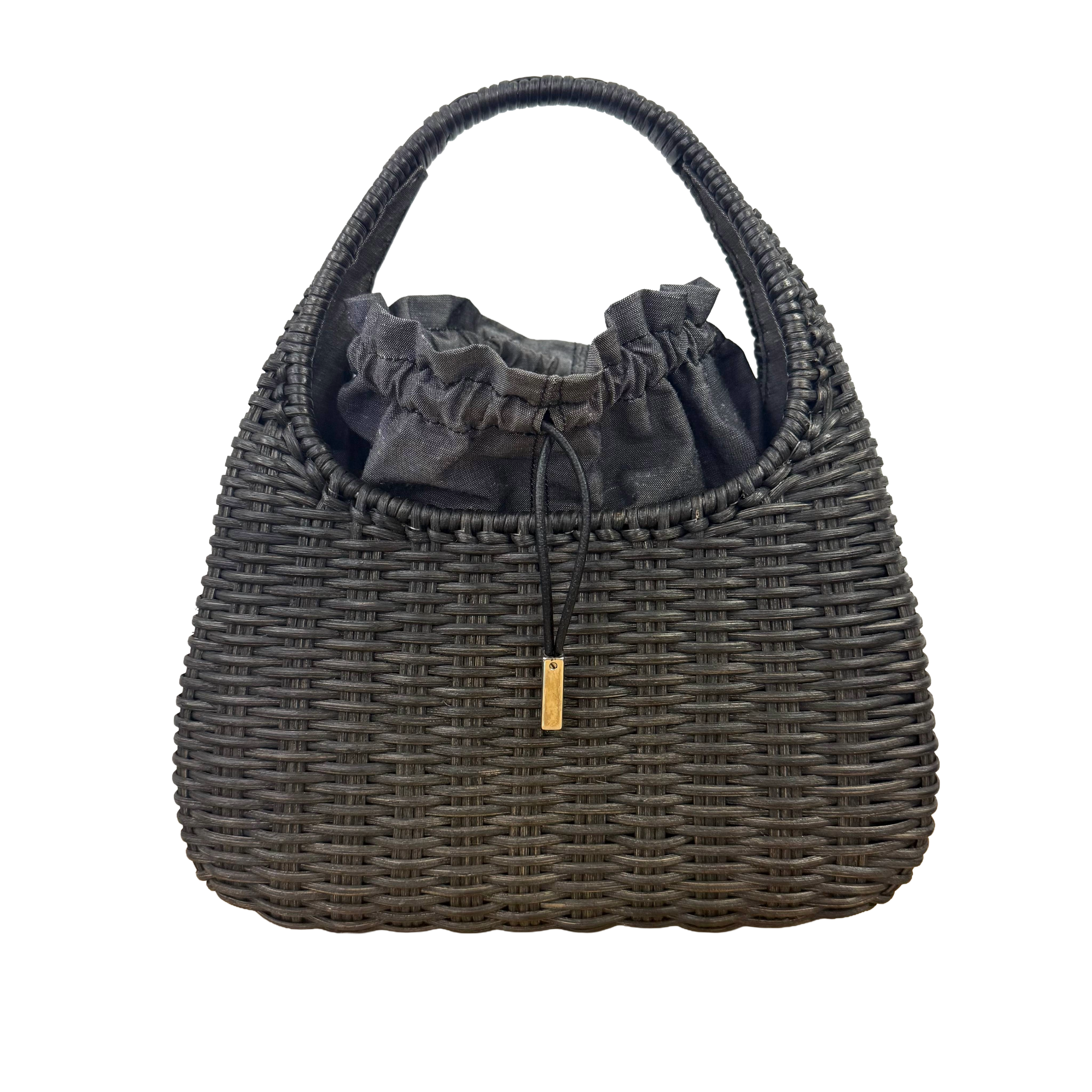 Salvatore Ferragamo | Woven Black Basket Bag with Drawstring Pouch (Pristine Condition)
