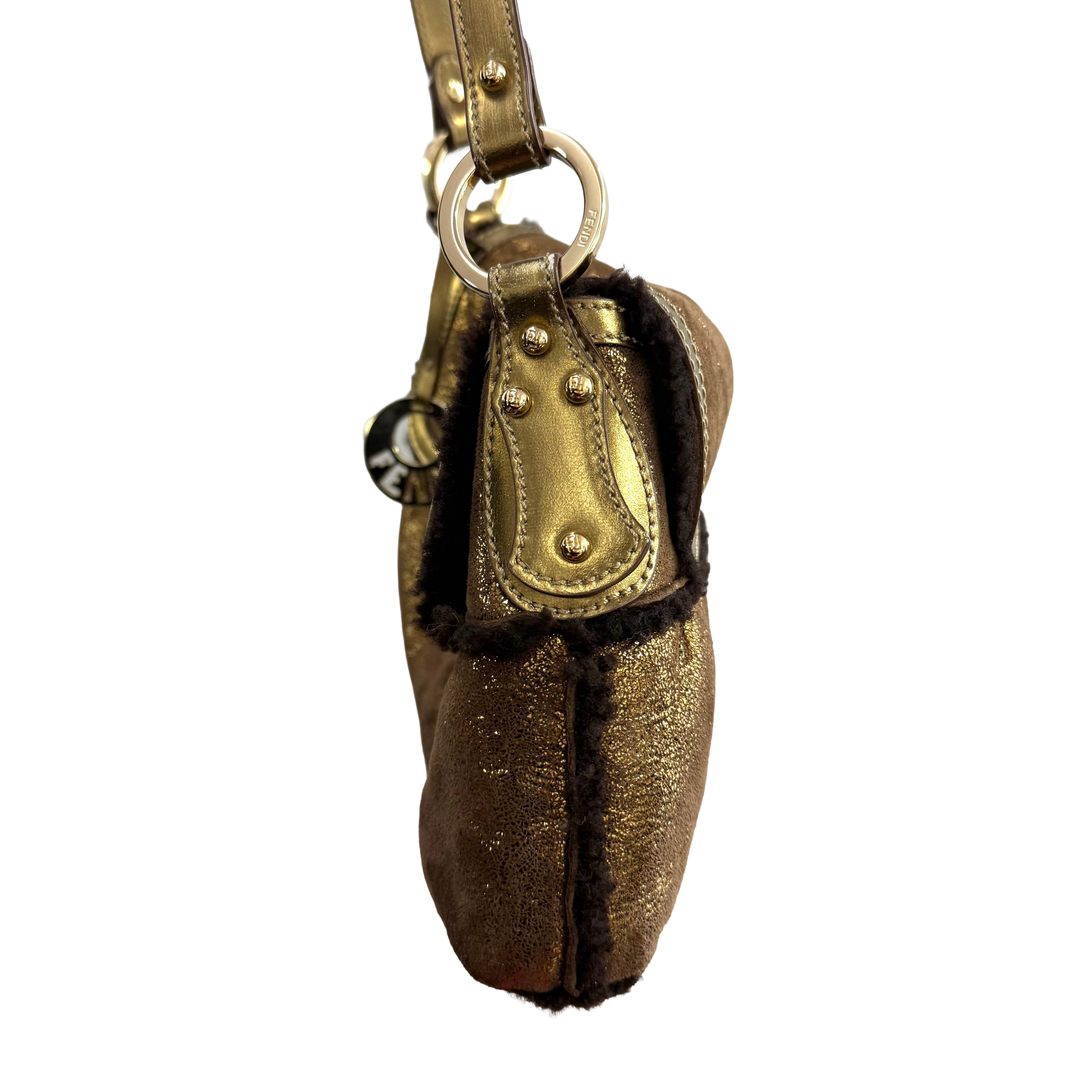 Fendi Metallic Shearling Shoulder Bag – Bronze & Gold (Prisitine Condition)