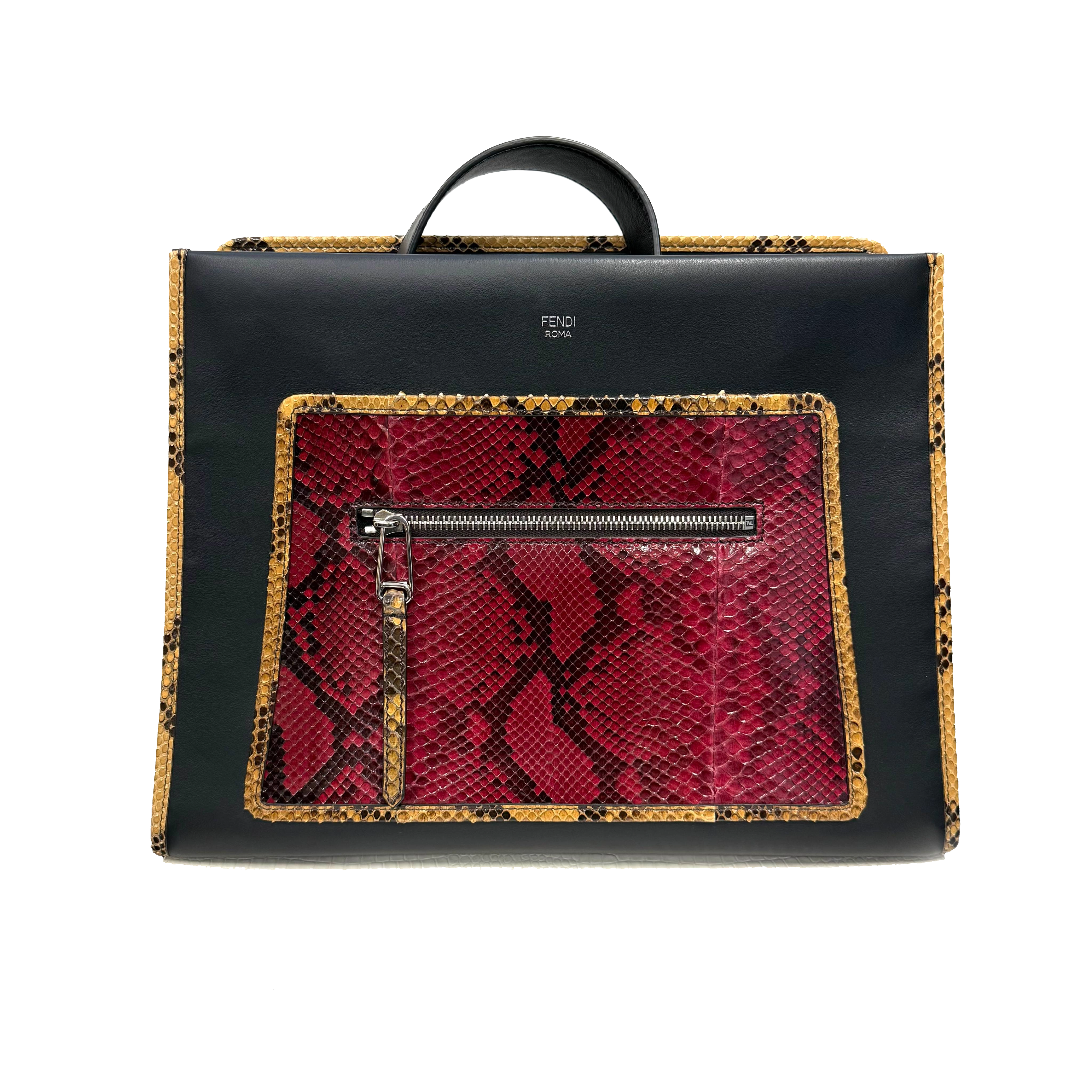 Fendi | Python-Trim Leather Tote – Black & Red (Pristine Condition)