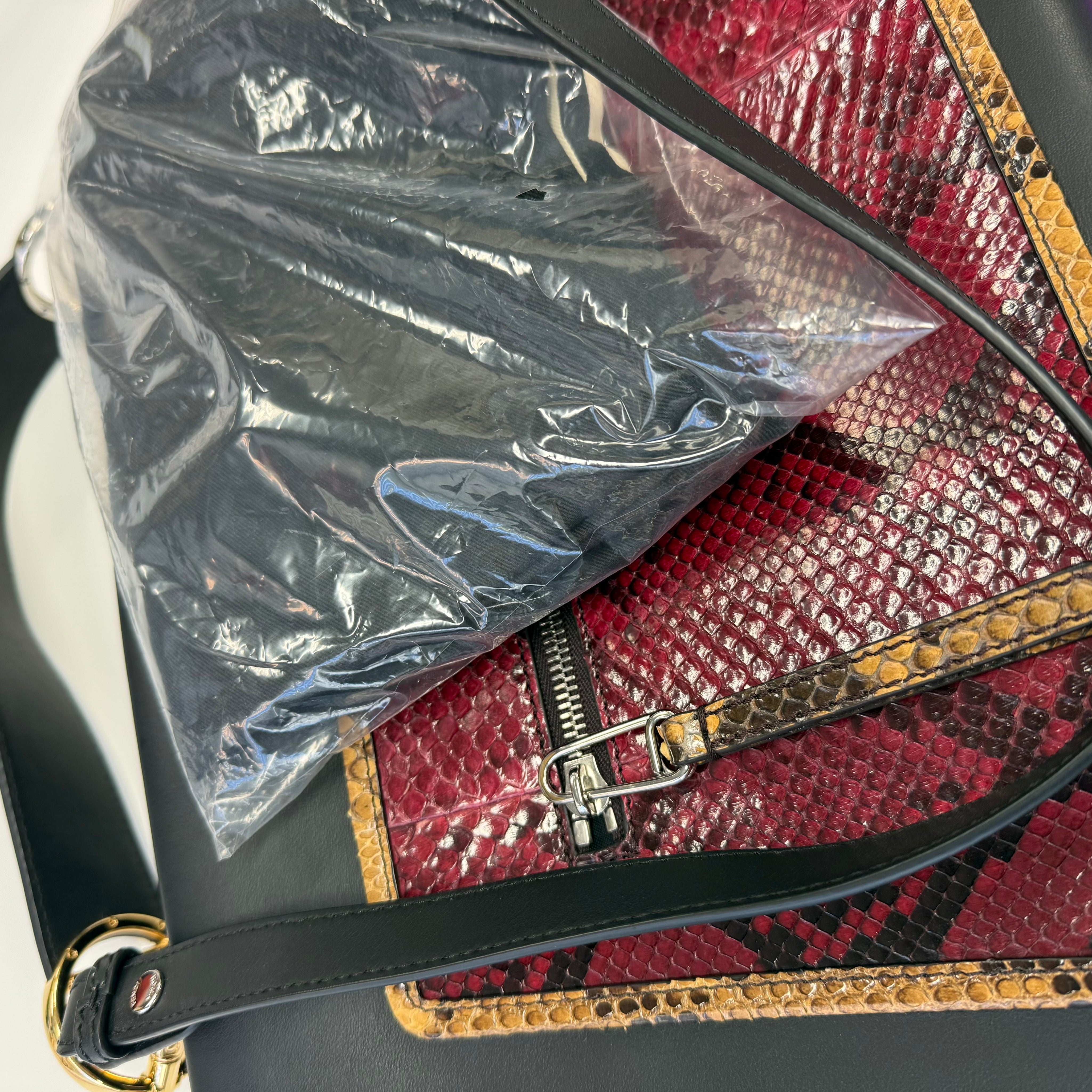 Fendi | Python-Trim Leather Tote – Black & Red (Pristine Condition)