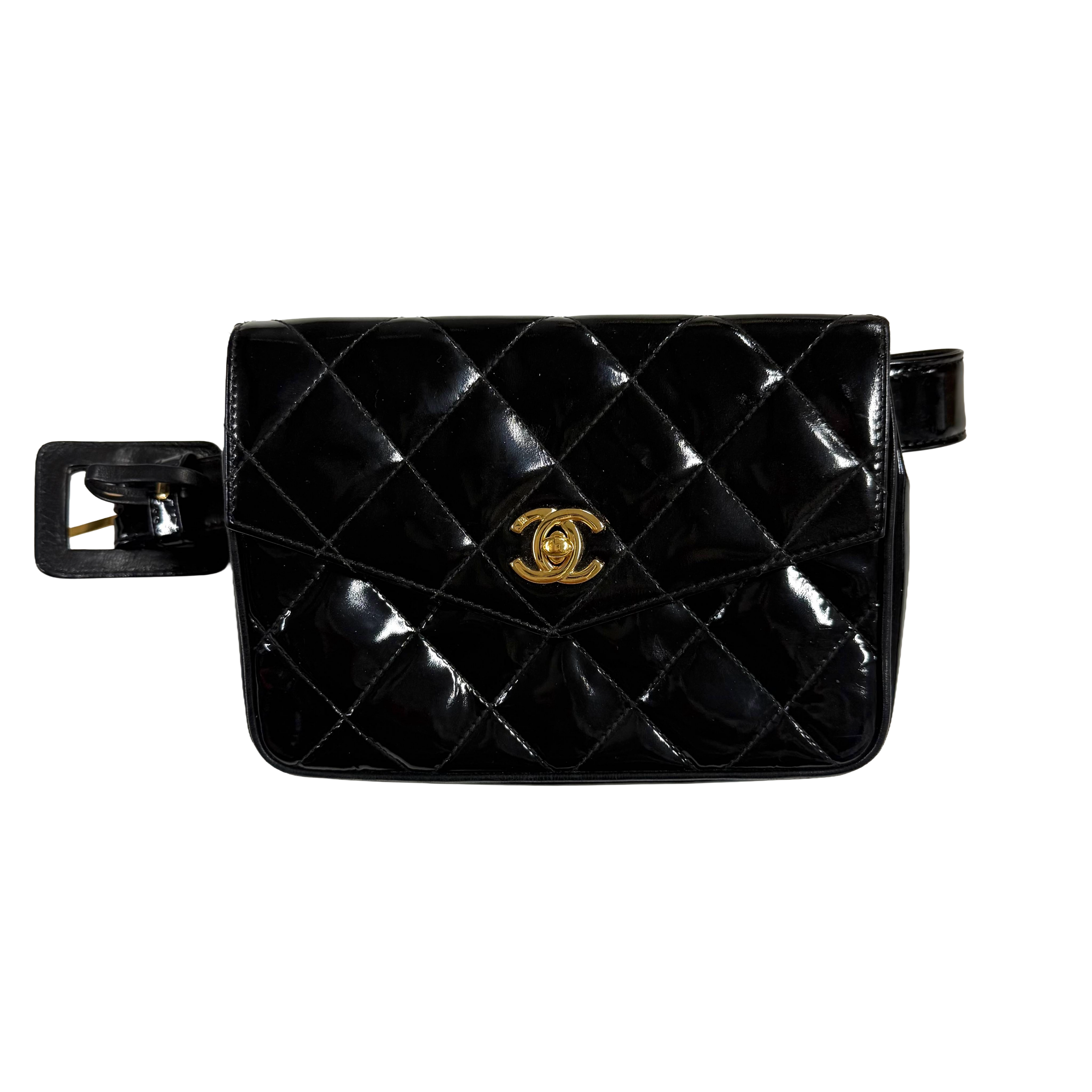 Chanel | Vintage Black Patent Quilted Belt Bag (Excellent Condition)