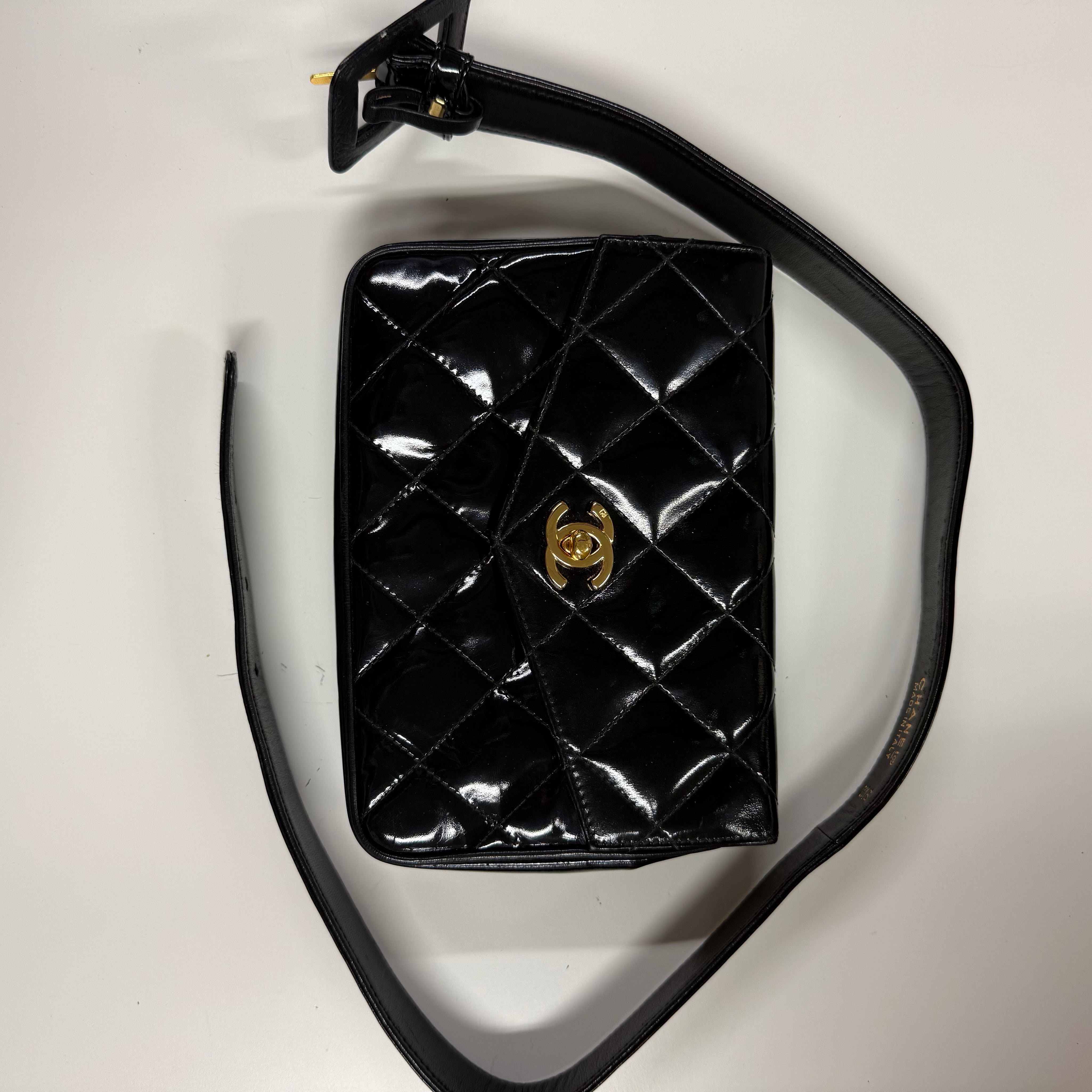 Chanel | Vintage Black Patent Quilted Belt Bag (Excellent Condition)