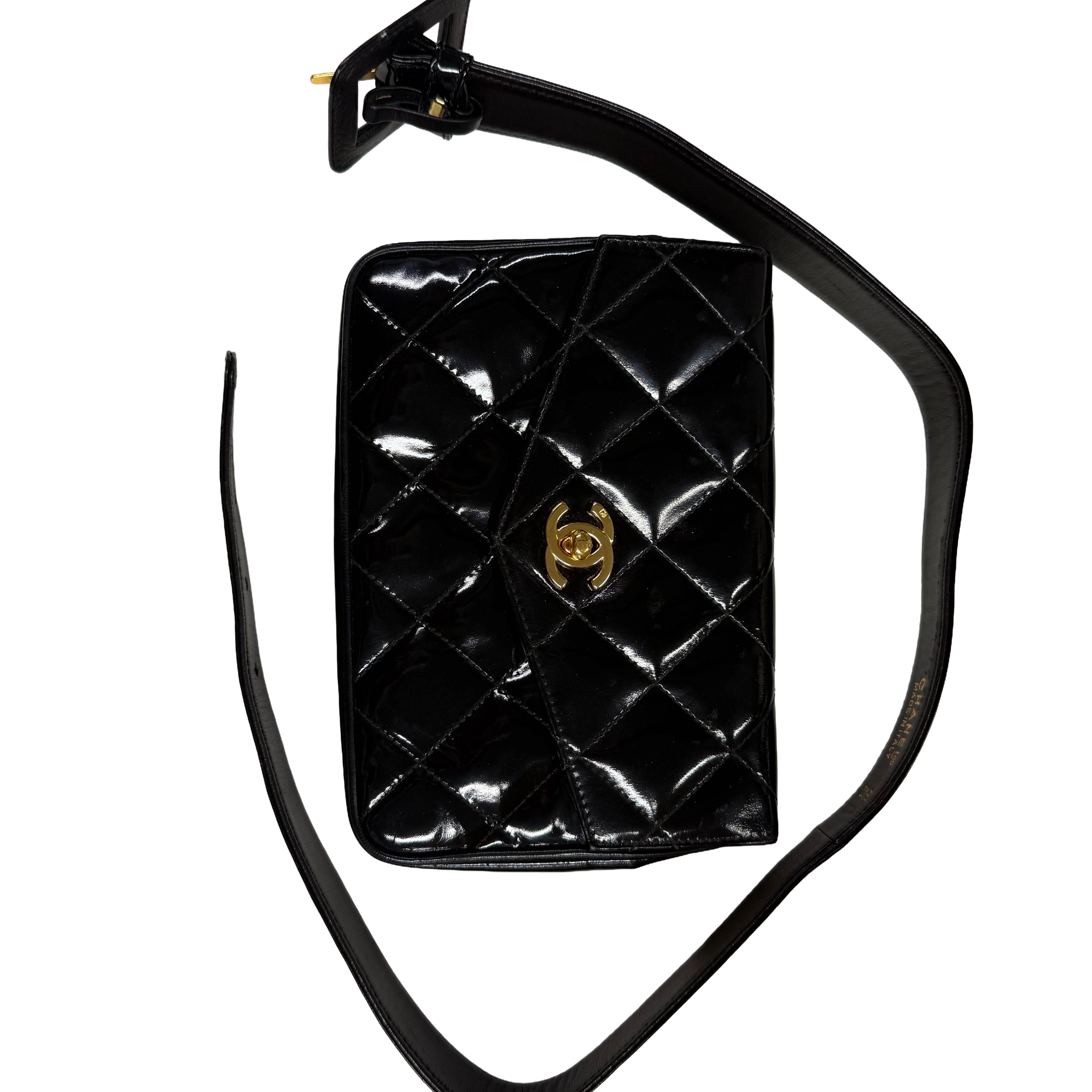 Chanel | Vintage Black Patent Quilted Belt Bag (Excellent Condition)