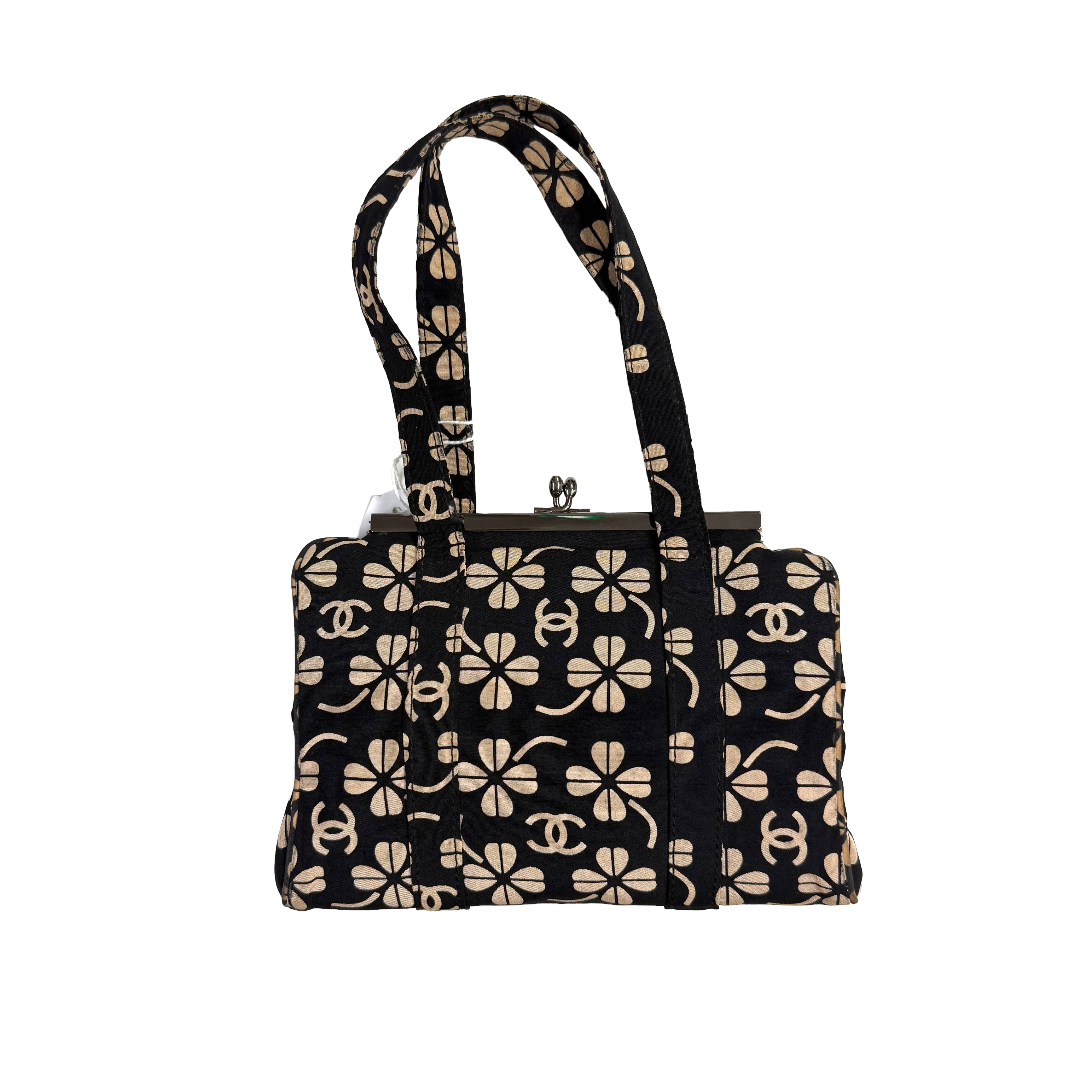 Chanel Vintage Floral Canvas Purse – Black & Beige (Pristine Condition)