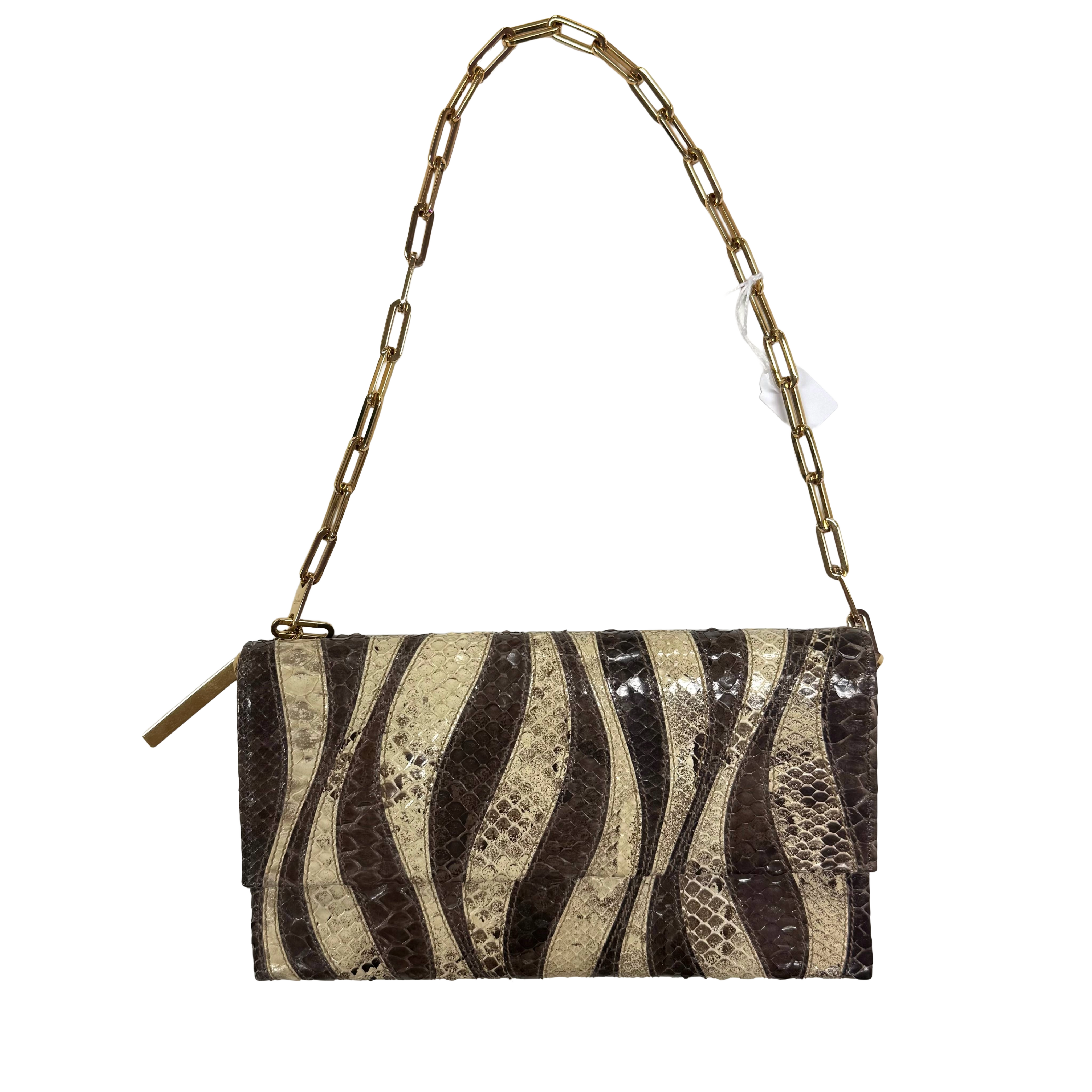 Gucci |Vintage Snakeskin Wave Patchwork Clutch with Gold Chain Strap (Pristine Condition)