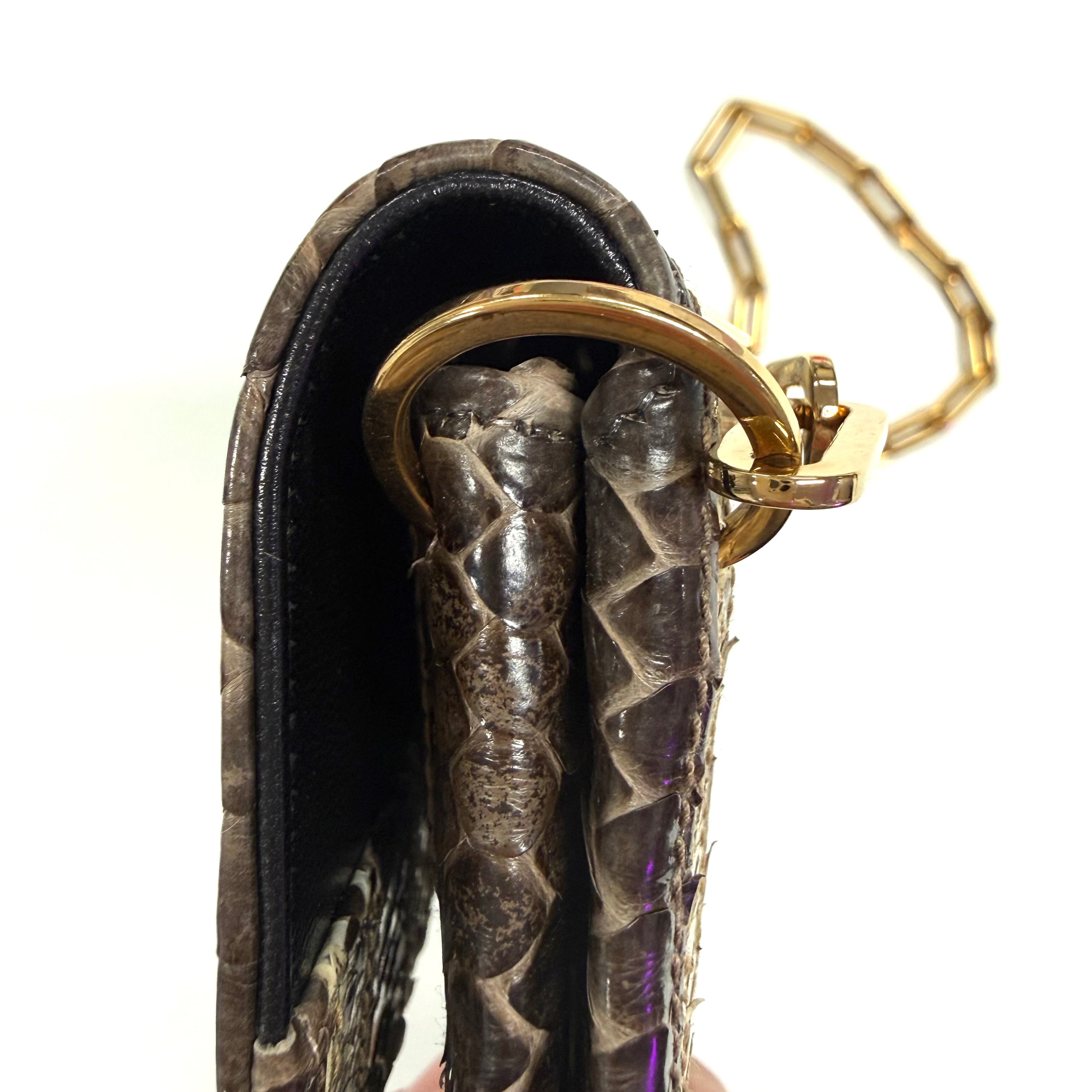 Gucci |Vintage Snakeskin Wave Patchwork Clutch with Gold Chain Strap (Pristine Condition)