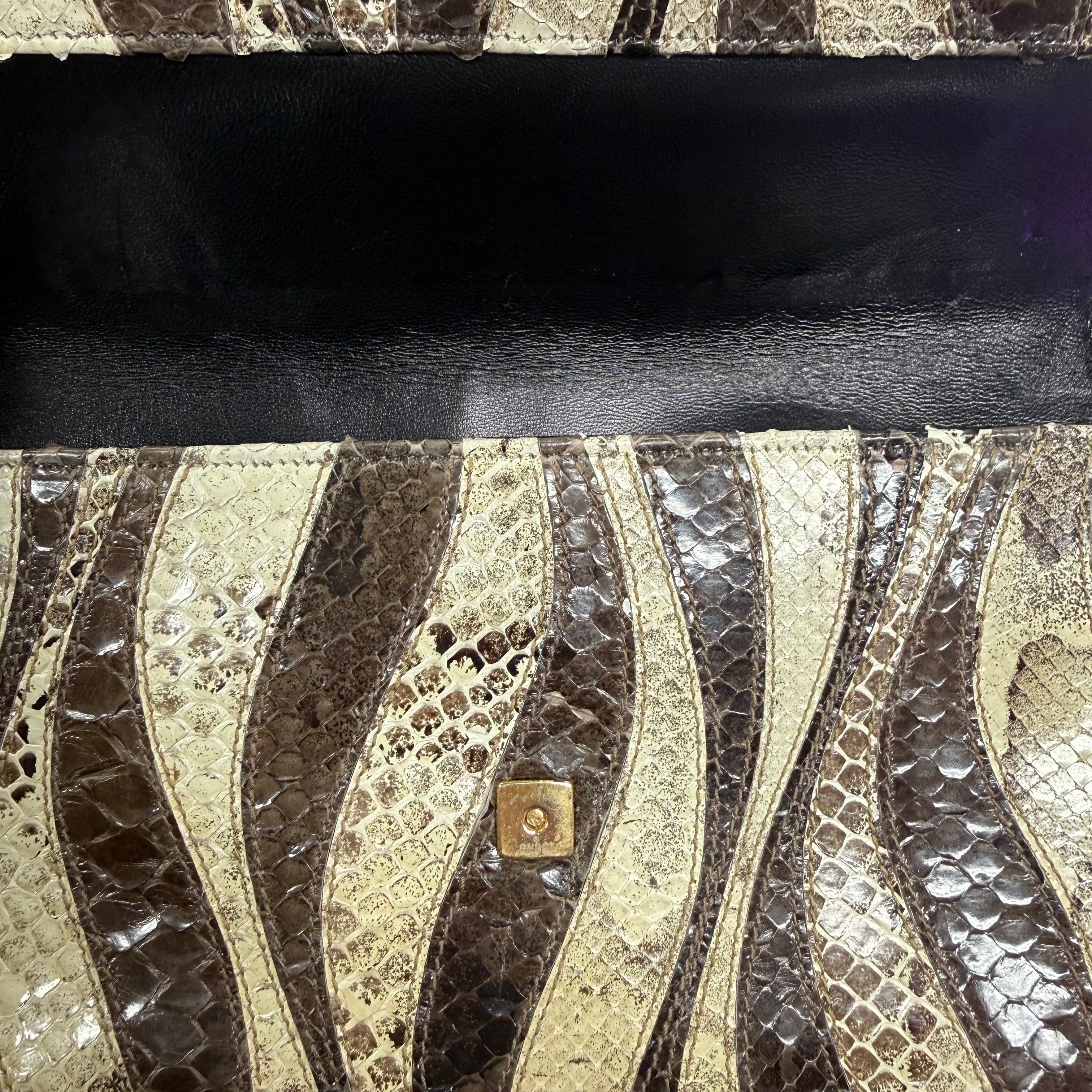 Gucci |Vintage Snakeskin Wave Patchwork Clutch with Gold Chain Strap (Pristine Condition)