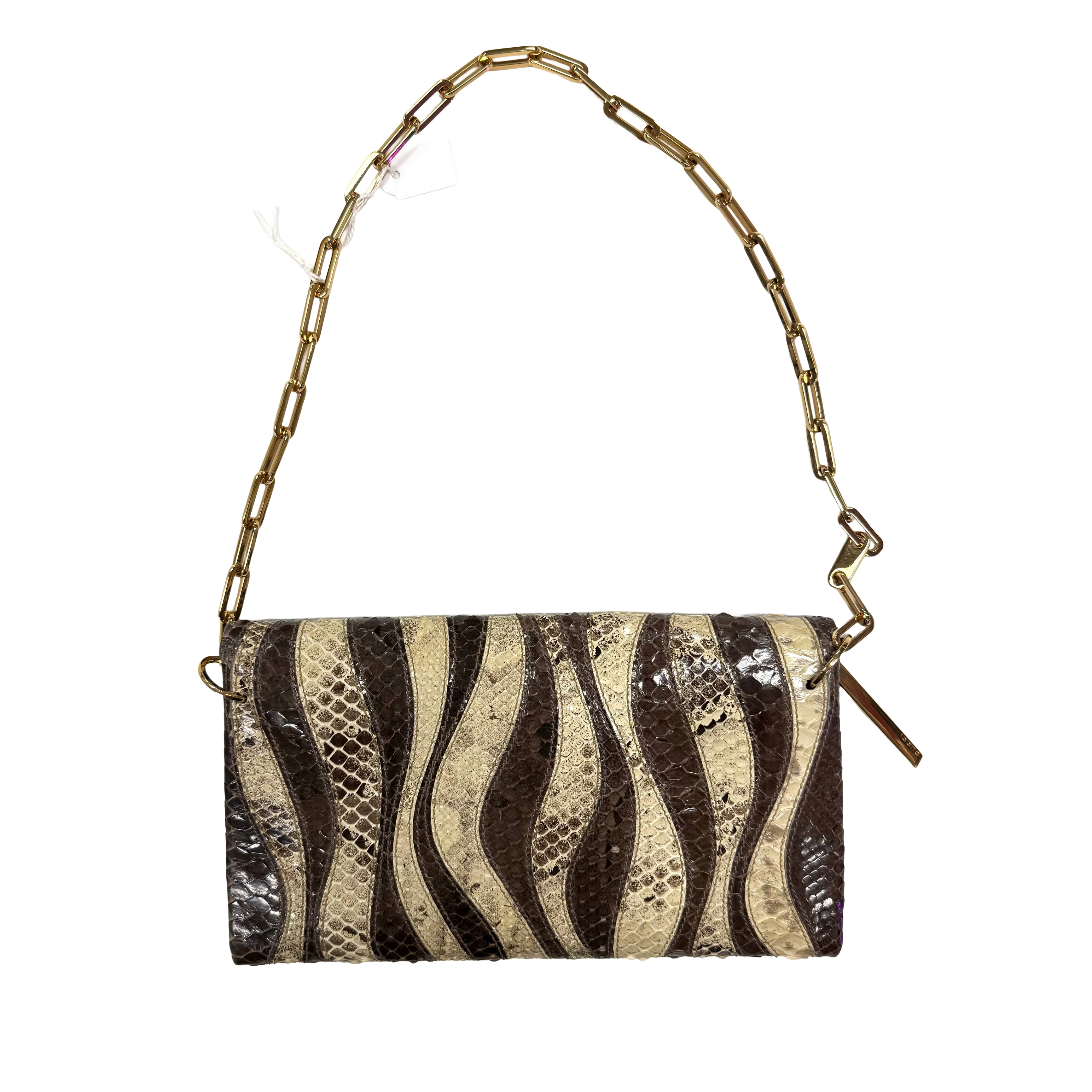 Gucci |Vintage Snakeskin Wave Patchwork Clutch with Gold Chain Strap (Pristine Condition)