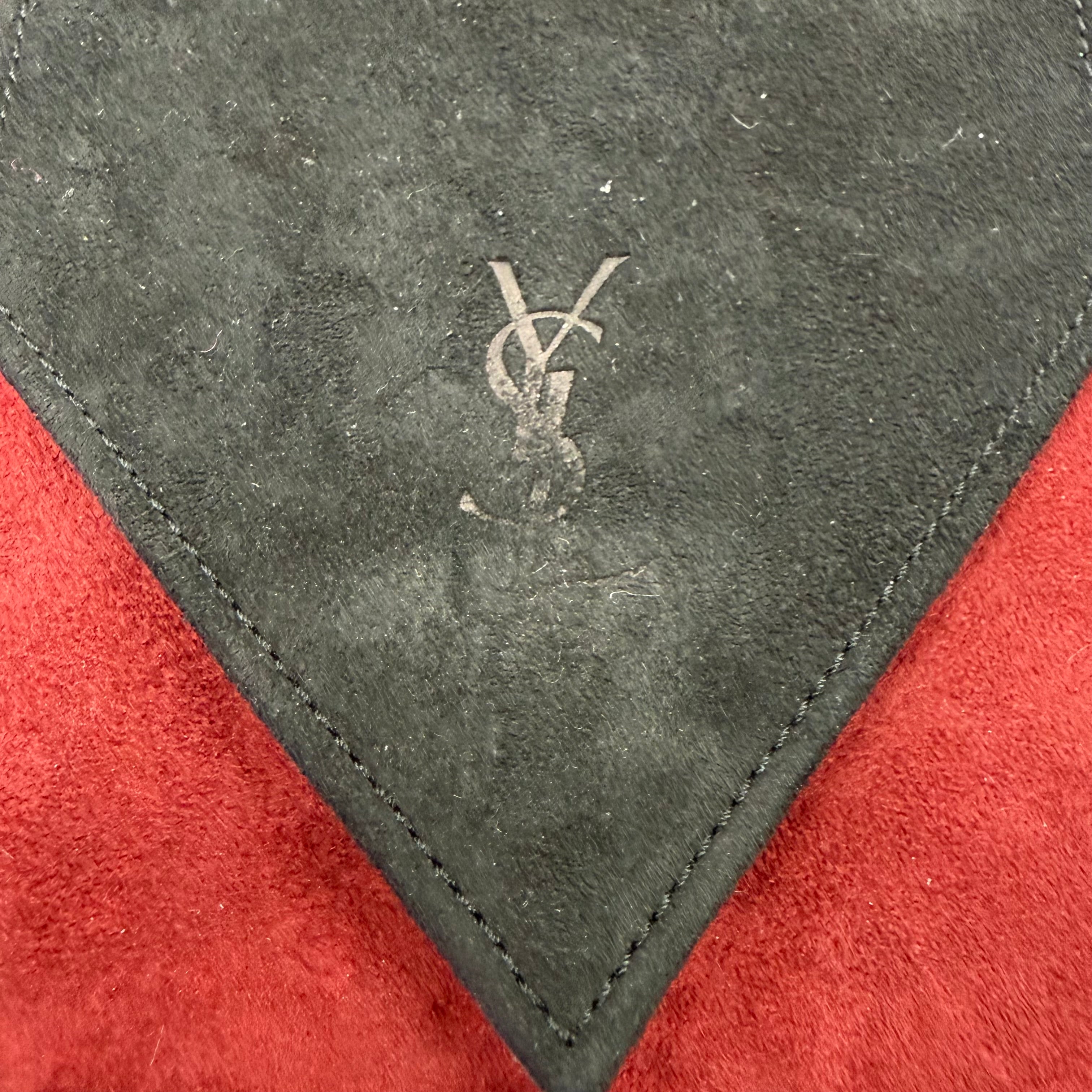 YSL | Suede Drawstring Mini Bag – Black & Red with Rope Strap (Vintage Condition)