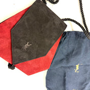 YSL | Suede Drawstring Mini Bag – Black & Red with Rope Strap (Vintage Condition)