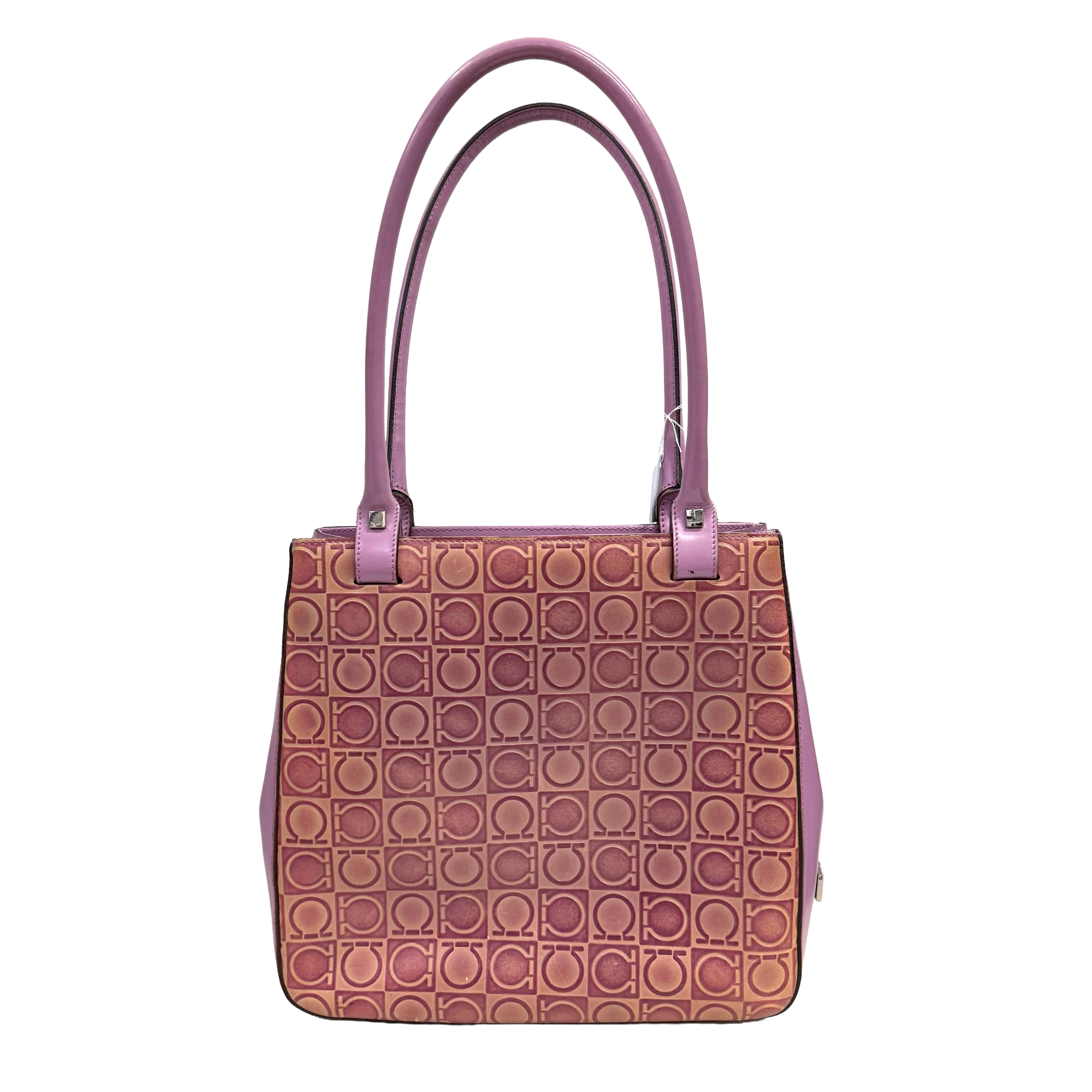 Salvatore Ferragamo | Gancini Monogram Shoulder Tote – Lilac Leather & Mauve Canvas (Good Condition)