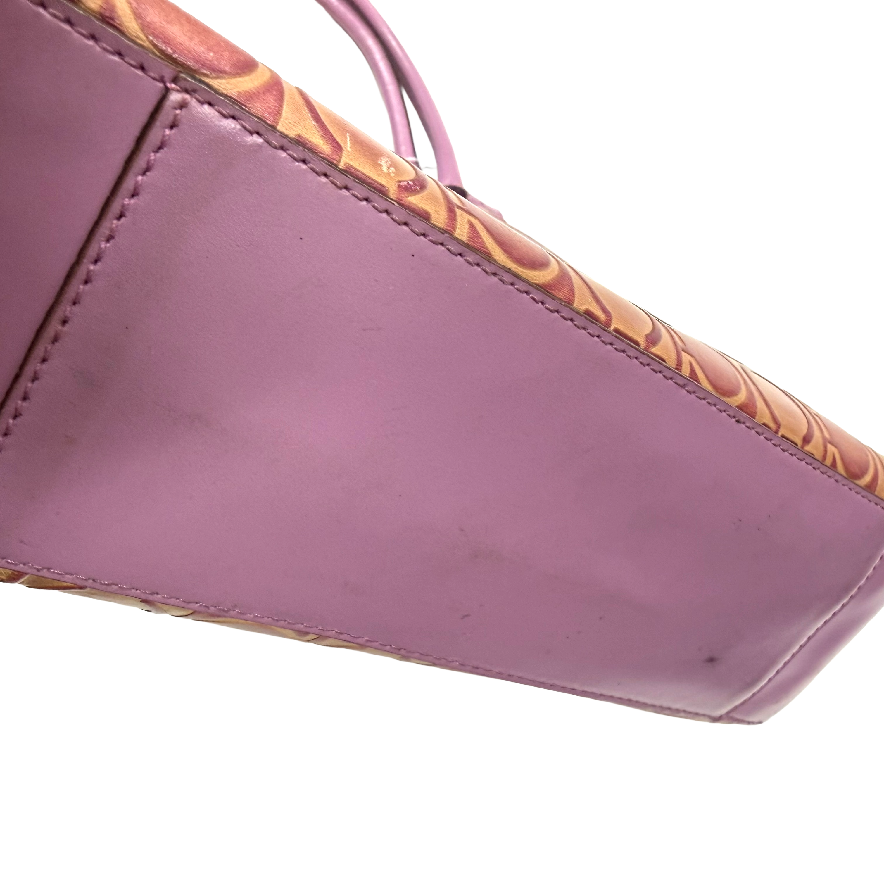 Salvatore Ferragamo | Gancini Monogram Shoulder Tote – Lilac Leather & Mauve Canvas (Good Condition)