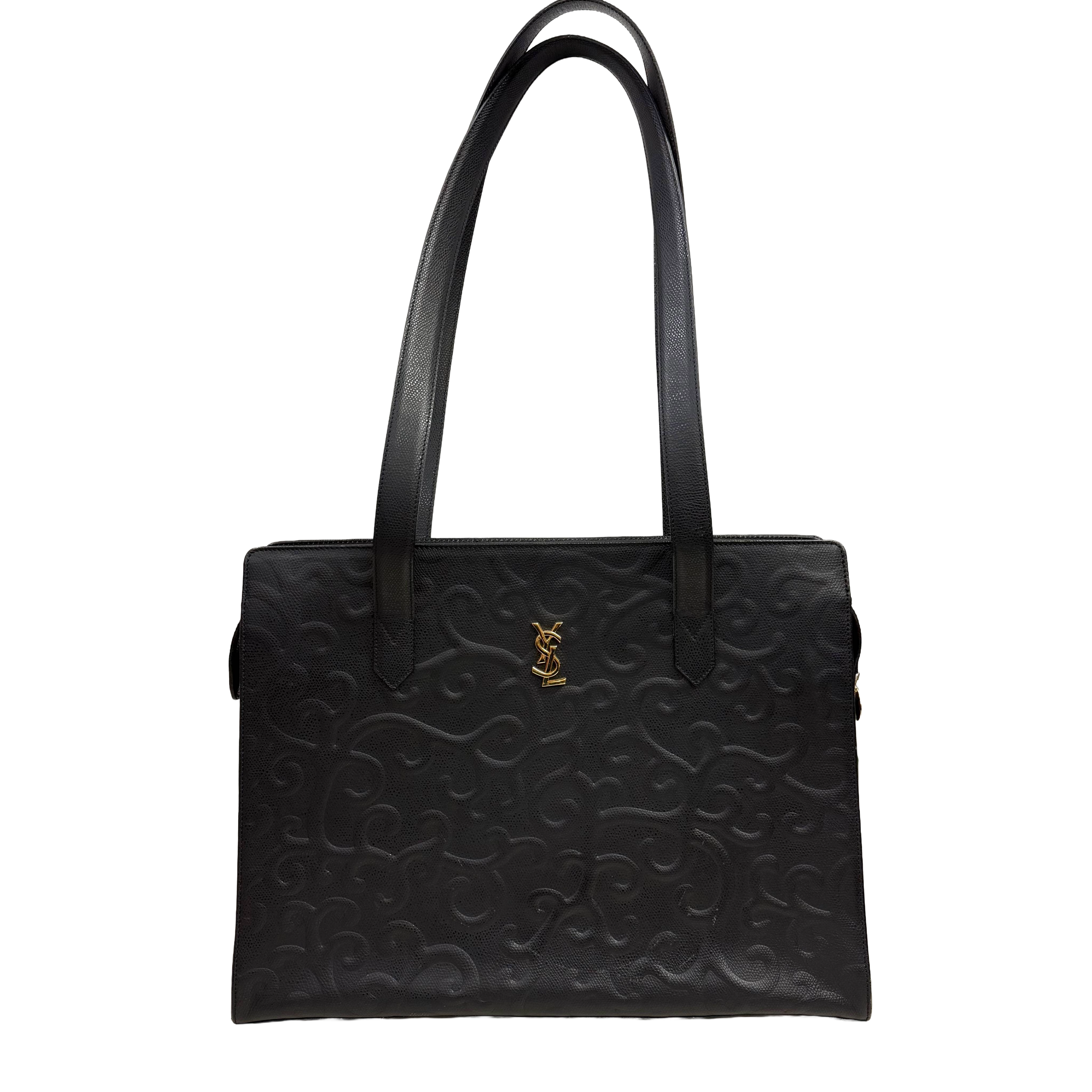 YSL| Embossed Leather Zip Tote – Black & Gold Hardware (Excellent Condition)