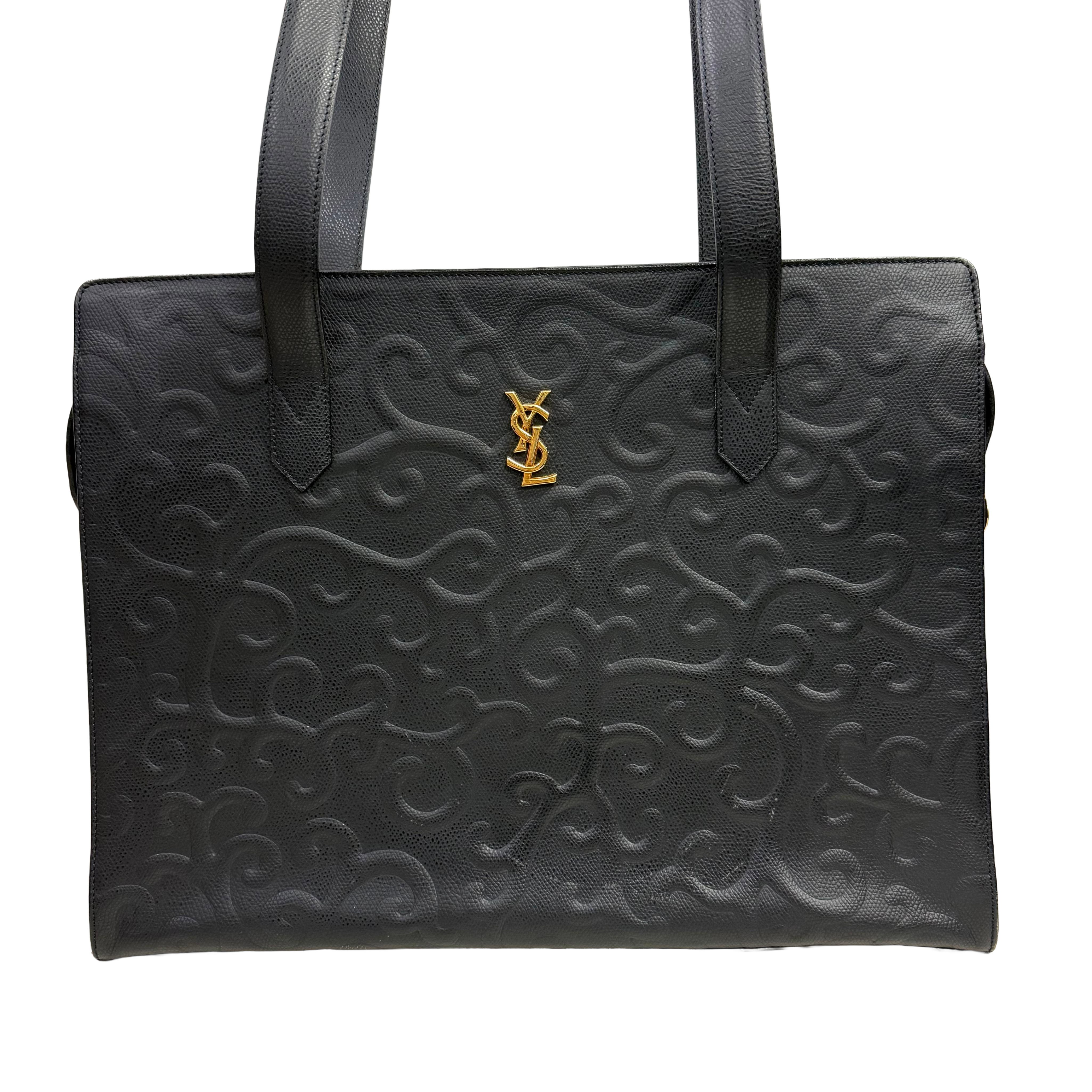 YSL| Embossed Leather Zip Tote – Black & Gold Hardware (Excellent Condition)