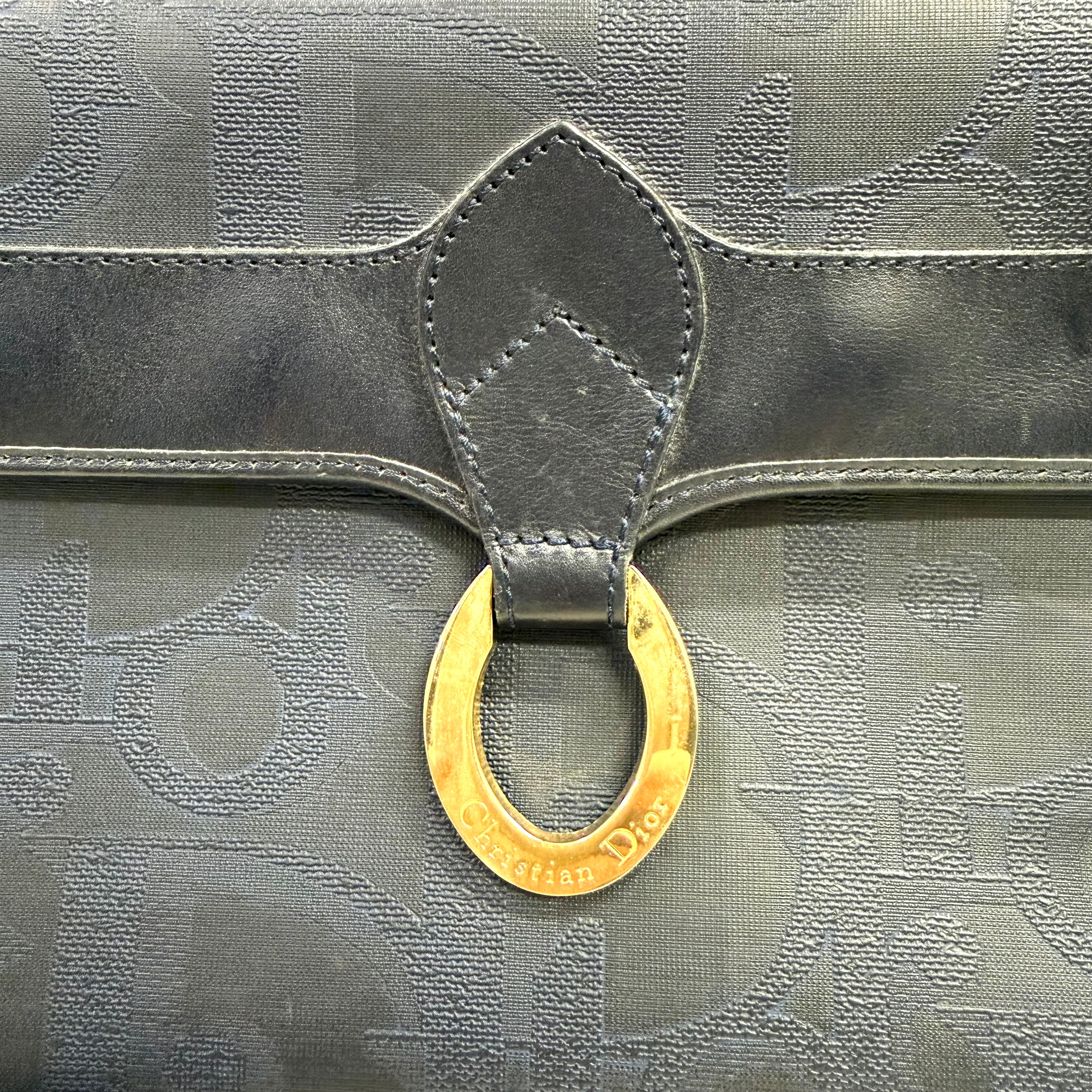 Christian Dior | Monogram Shoulder Bag – Navy Canvas & Gold Hardware (Excellent Condition)