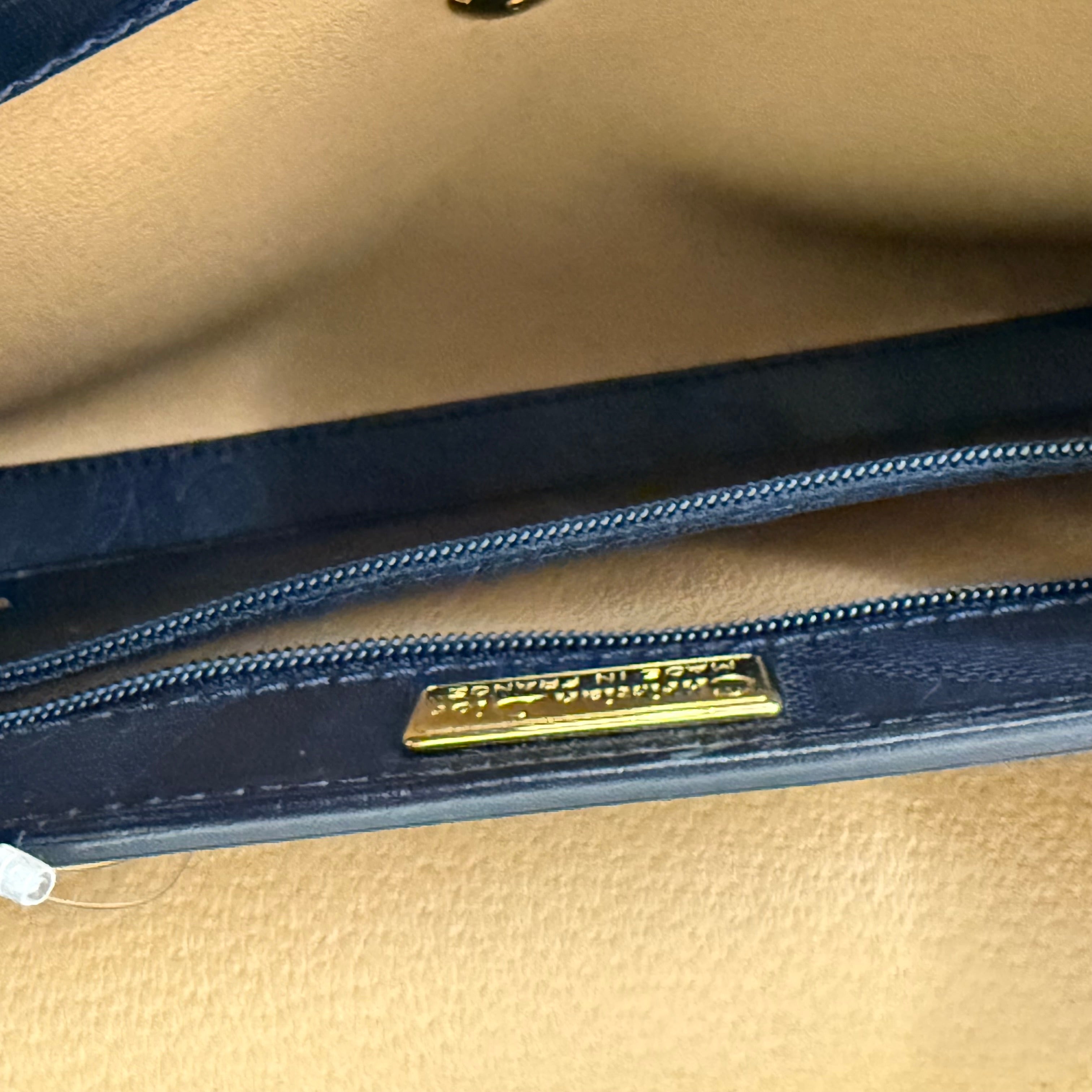 Christian Dior | Monogram Shoulder Bag – Navy Canvas & Gold Hardware (Excellent Condition)