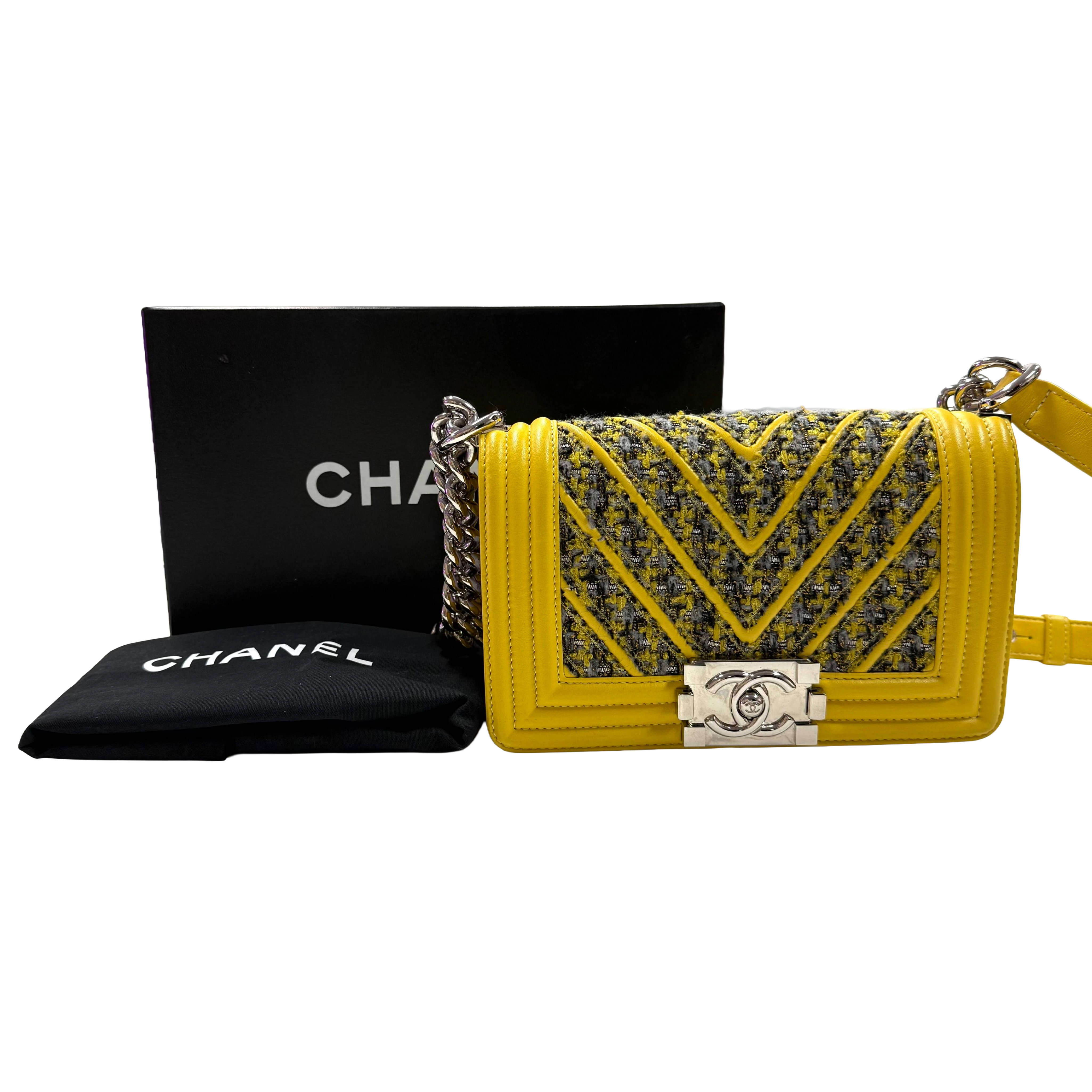 Chanel | Boy Bag – Yellow Tweed with Silver Hardware (Pristine Condition)