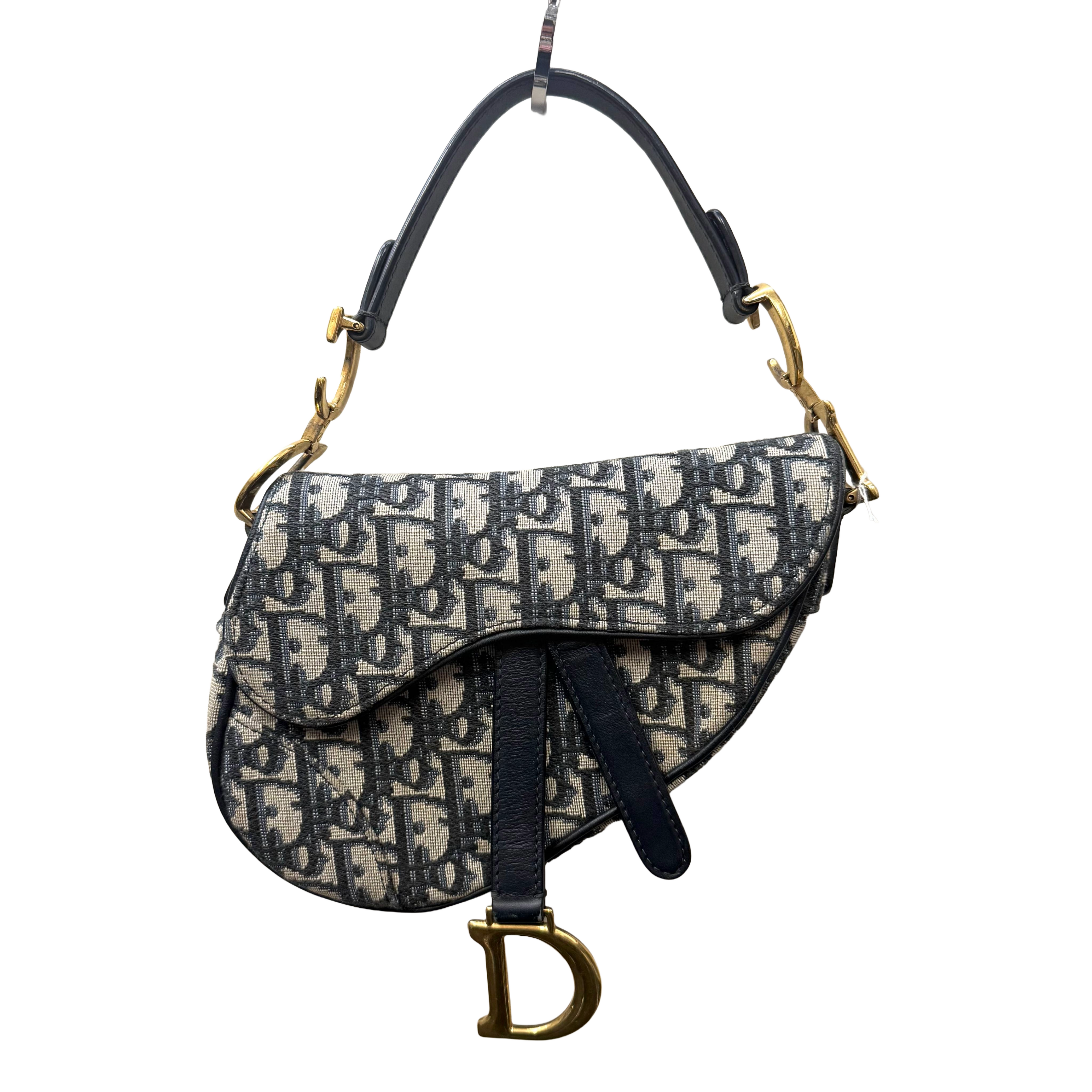 Christian Dior | Saddle Bag – Navy Monogram Canvas & Gold Hardware (Excellent Condition)