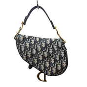 Christian Dior | Saddle Bag – Navy Monogram Canvas & Gold Hardware (Excellent Condition)