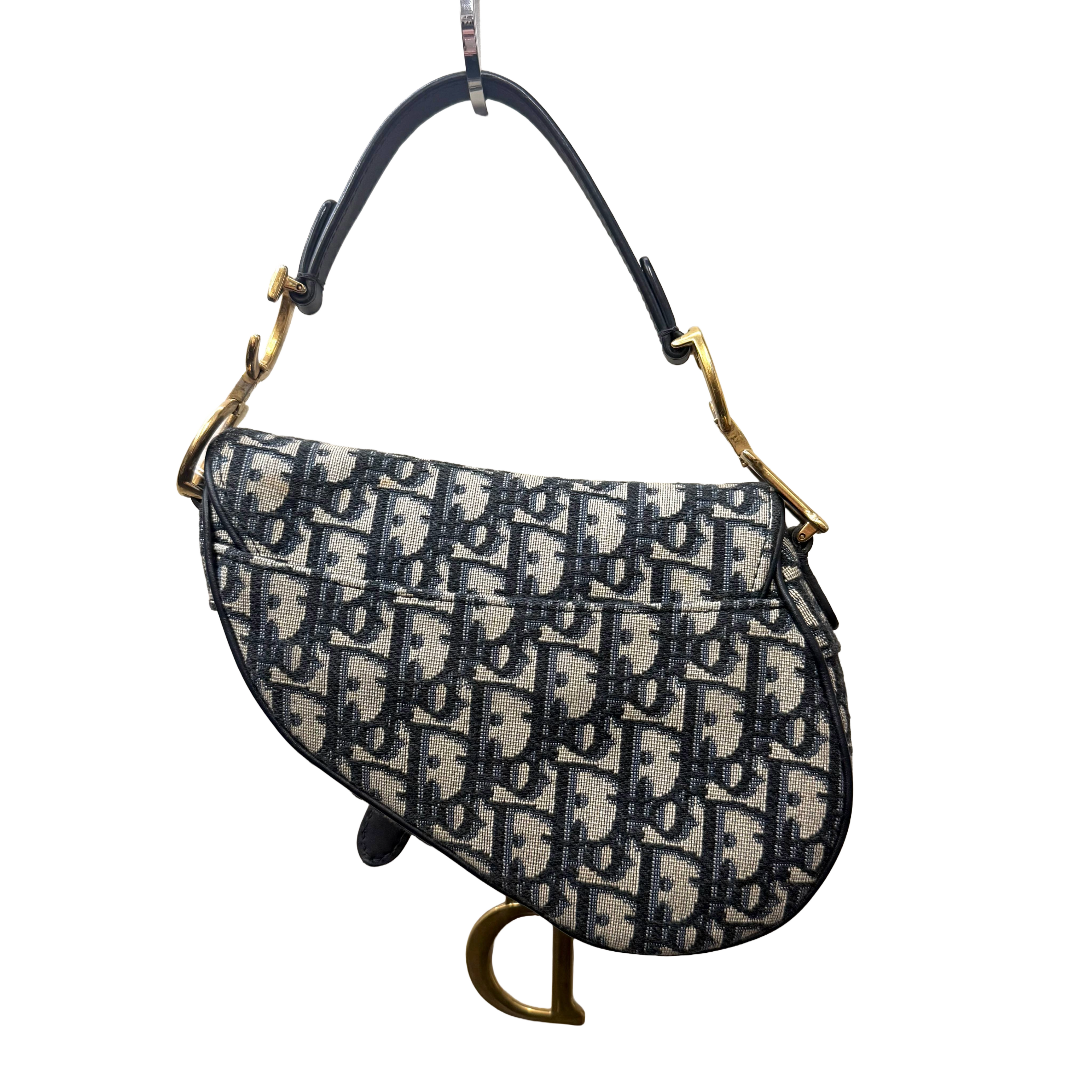 Christian Dior | Saddle Bag – Navy Monogram Canvas & Gold Hardware (Excellent Condition)