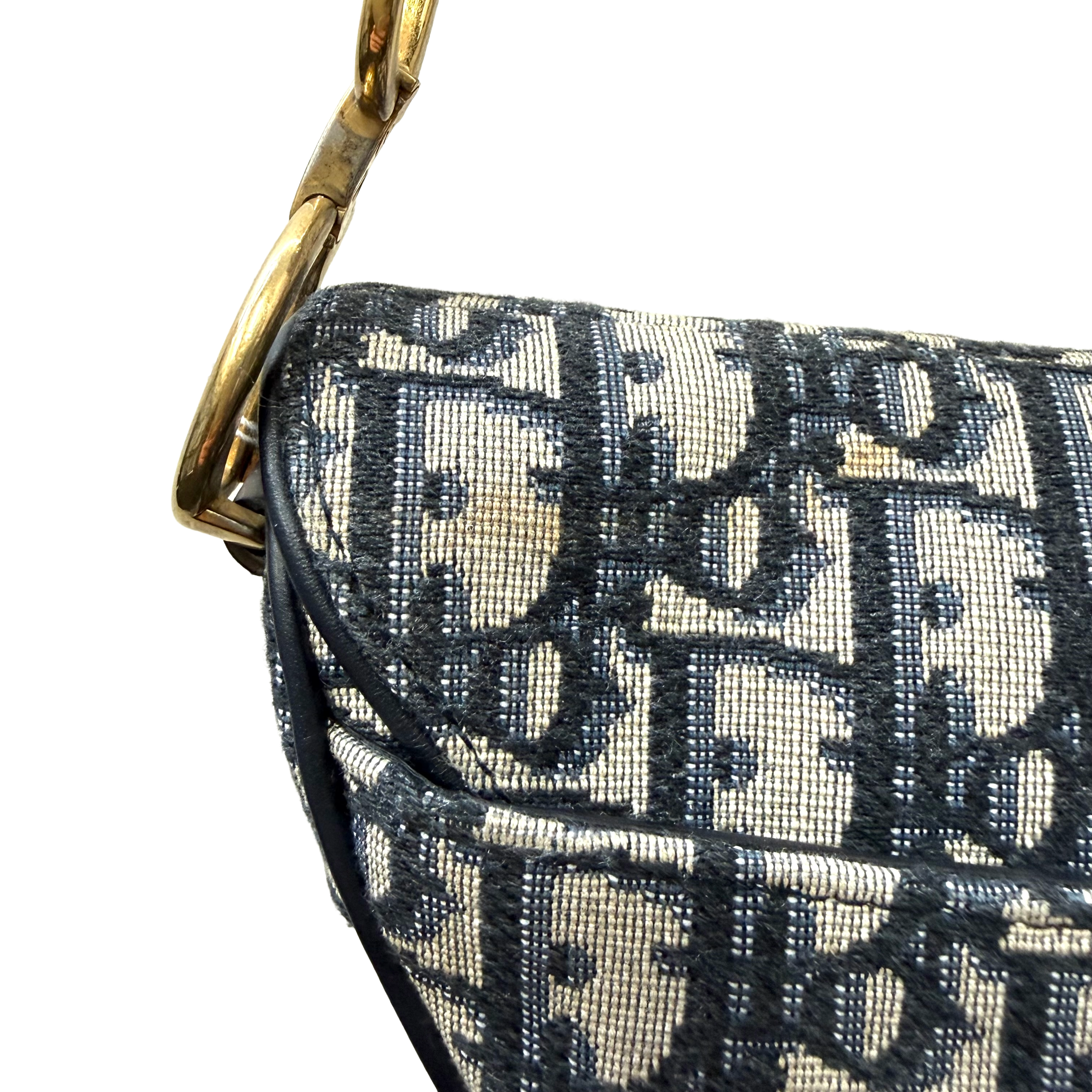 Christian Dior | Saddle Bag – Navy Monogram Canvas & Gold Hardware (Excellent Condition)