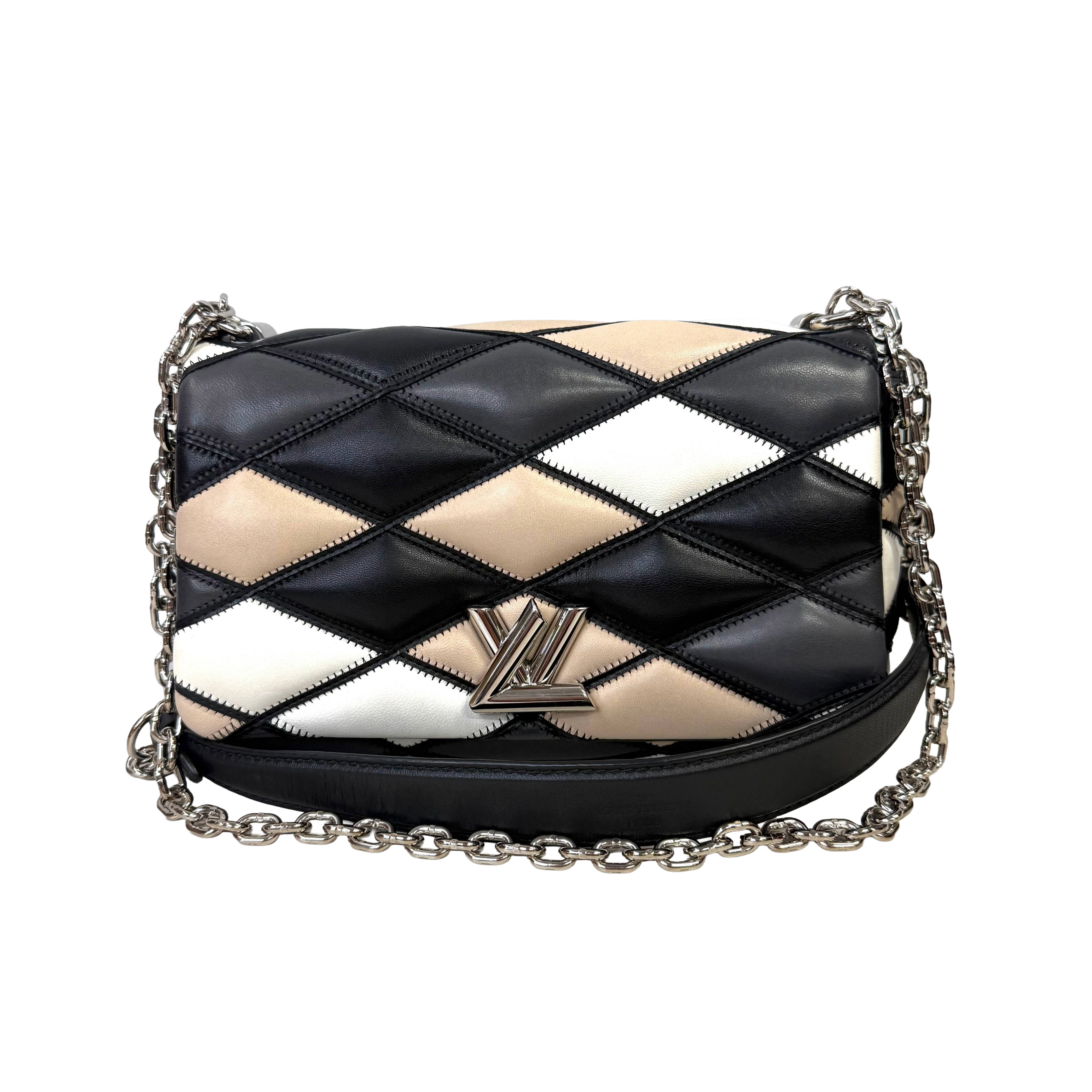 Louis Vuitton | Patchwork Leather Chain Shoulder Bag – Black, Cream & Beige (Pristine Condition)