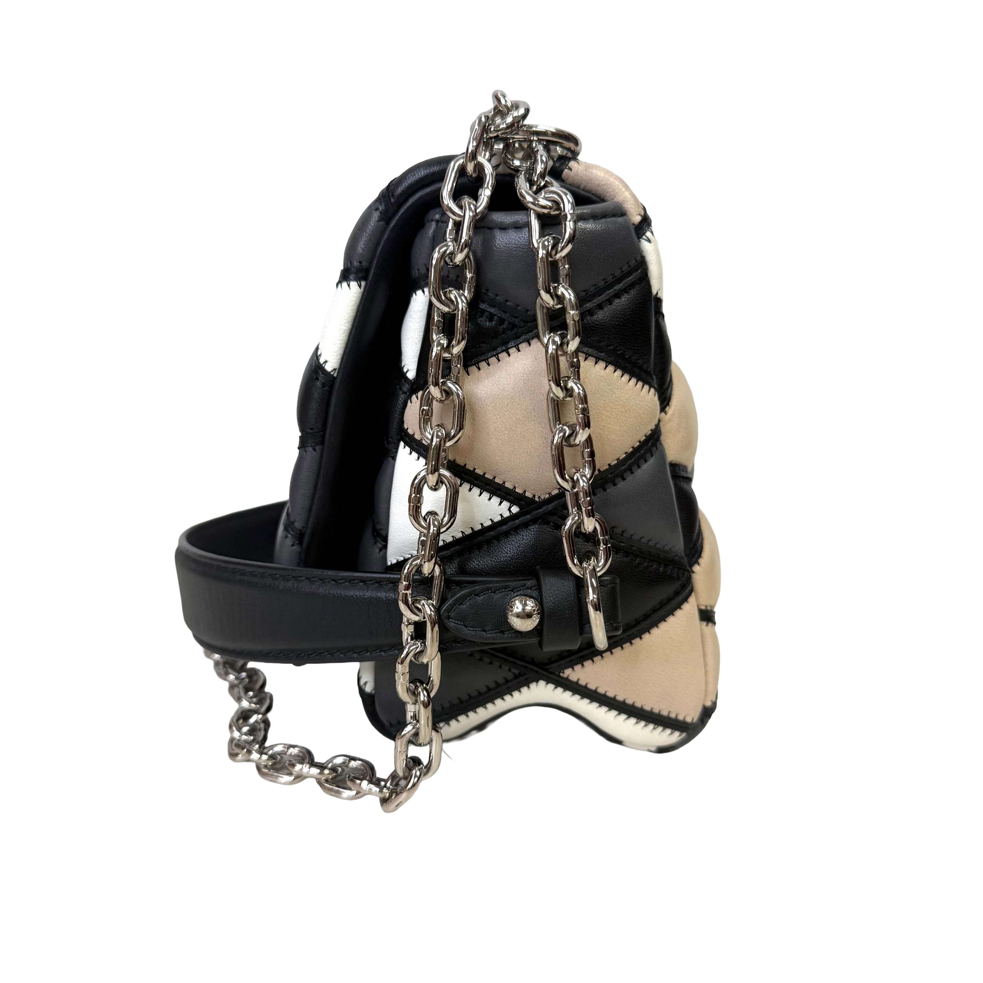 Louis Vuitton | Patchwork Leather Chain Shoulder Bag – Black, Cream & Beige (Pristine Condition)