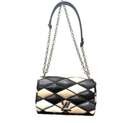 Louis Vuitton | Patchwork Leather Chain Shoulder Bag – Black, Cream & Beige (Pristine Condition)