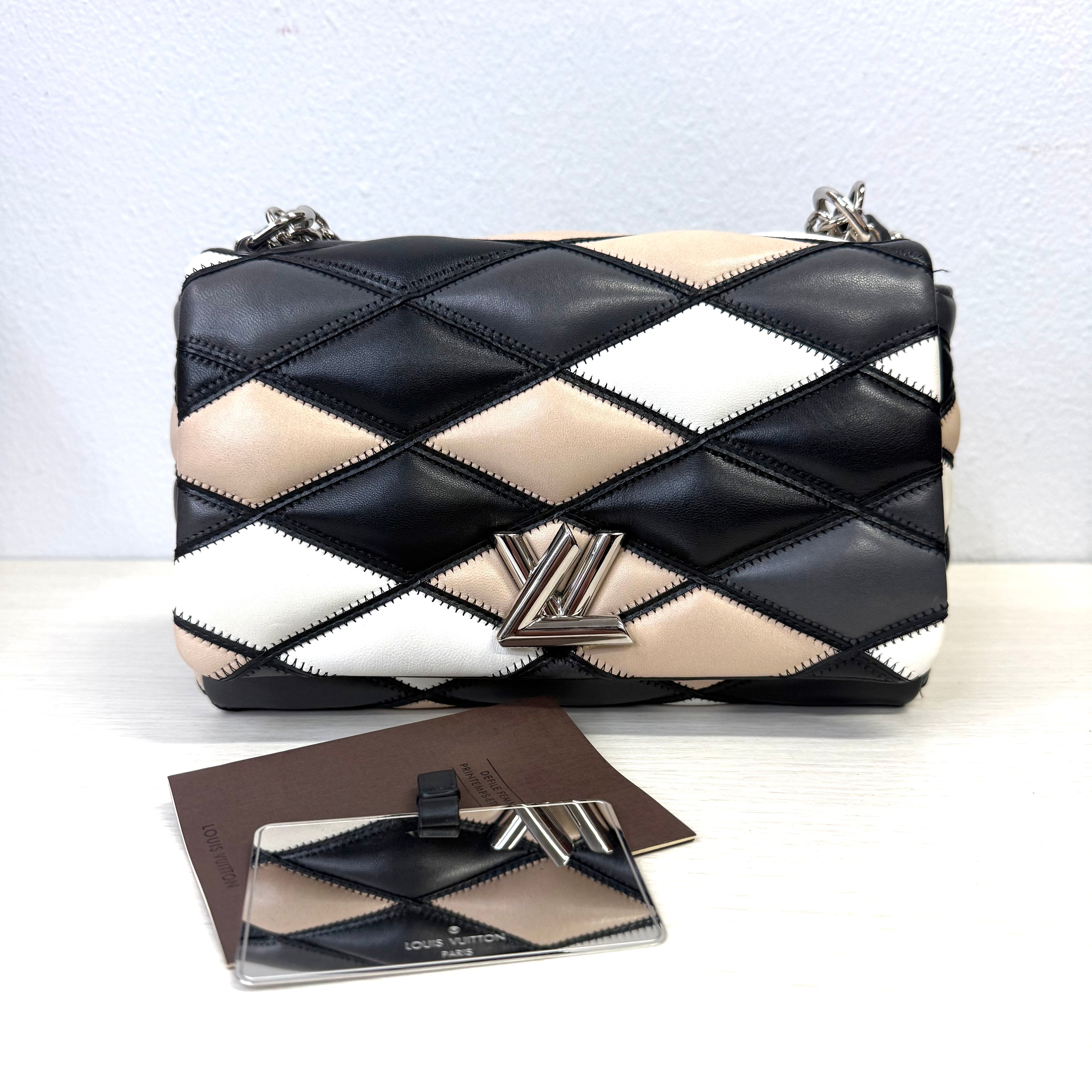 Louis Vuitton | Patchwork Leather Chain Shoulder Bag – Black, Cream & Beige (Pristine Condition)