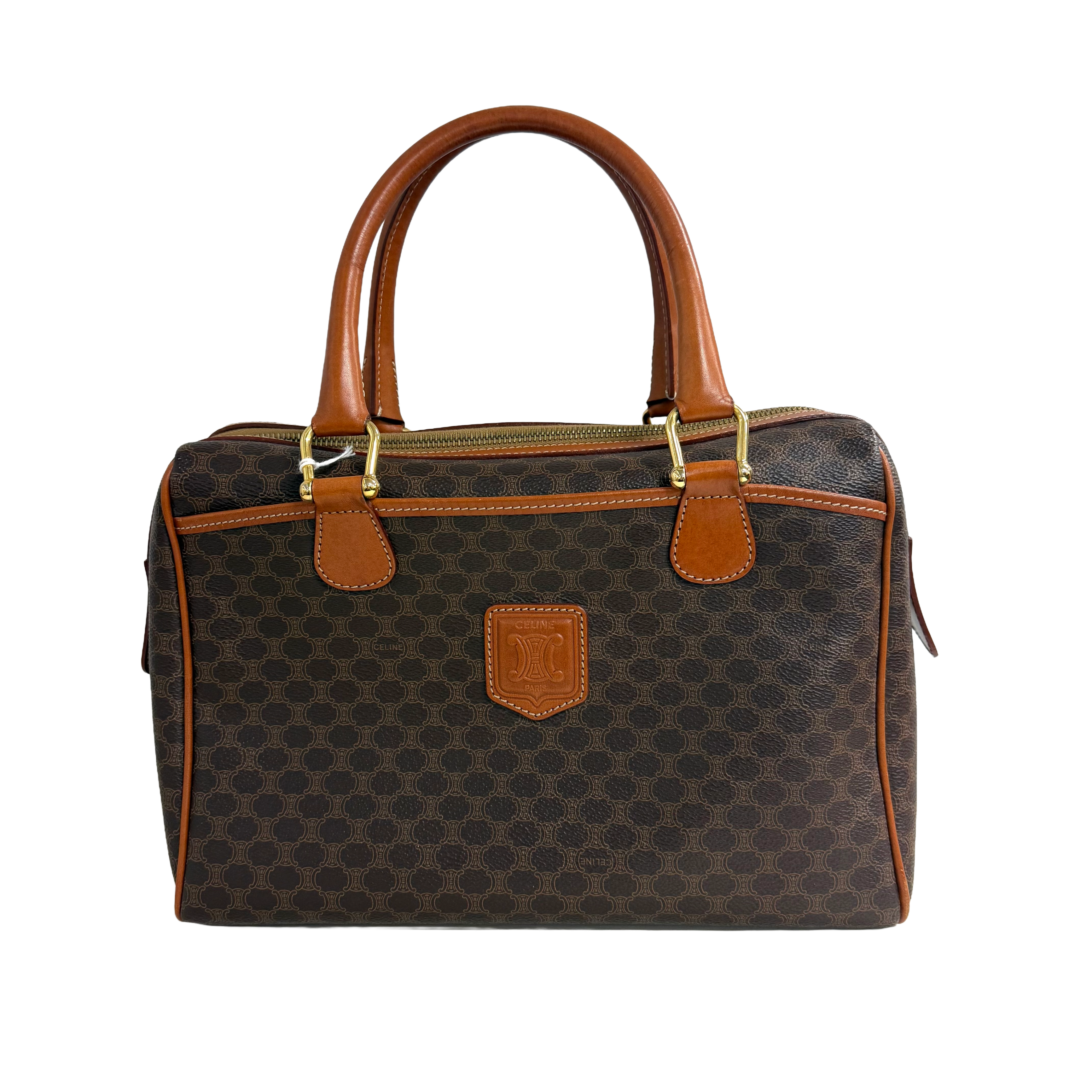 Celine | Macadam Boston Bag – Brown Coated Canvas & Tan Leather Trim (Pristine Condition)